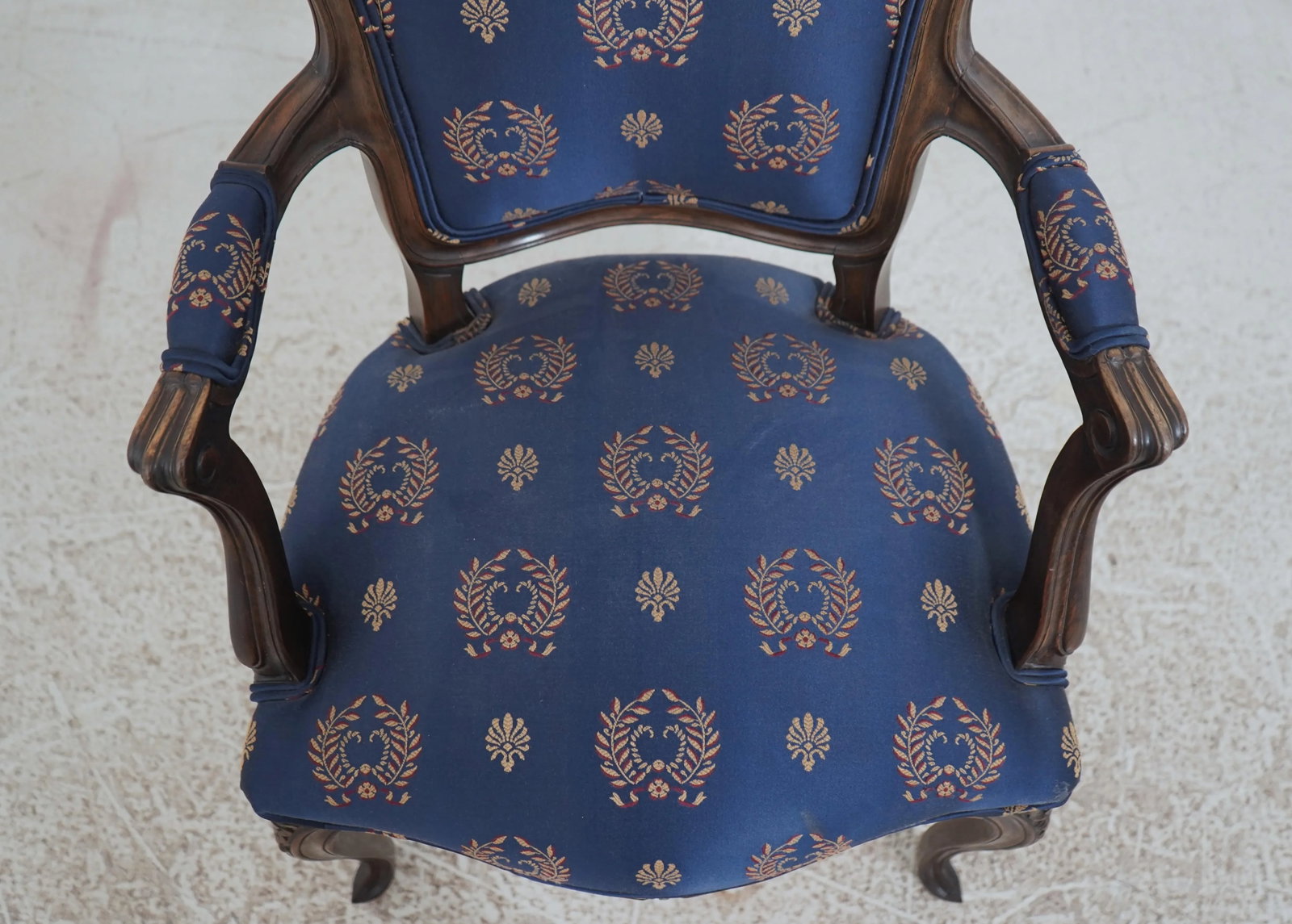 Pair Vintage French Louis XV Style Open Arm Upholstered Chairs - 8