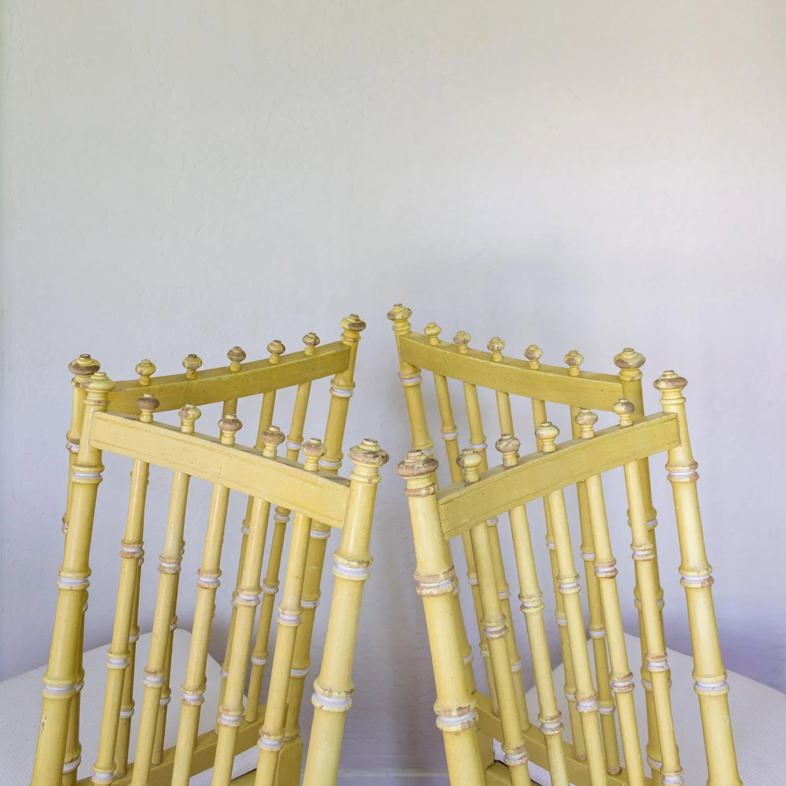 Four Thomasville Faux Bamboo Dining Chairs in Butter Yellow - 10