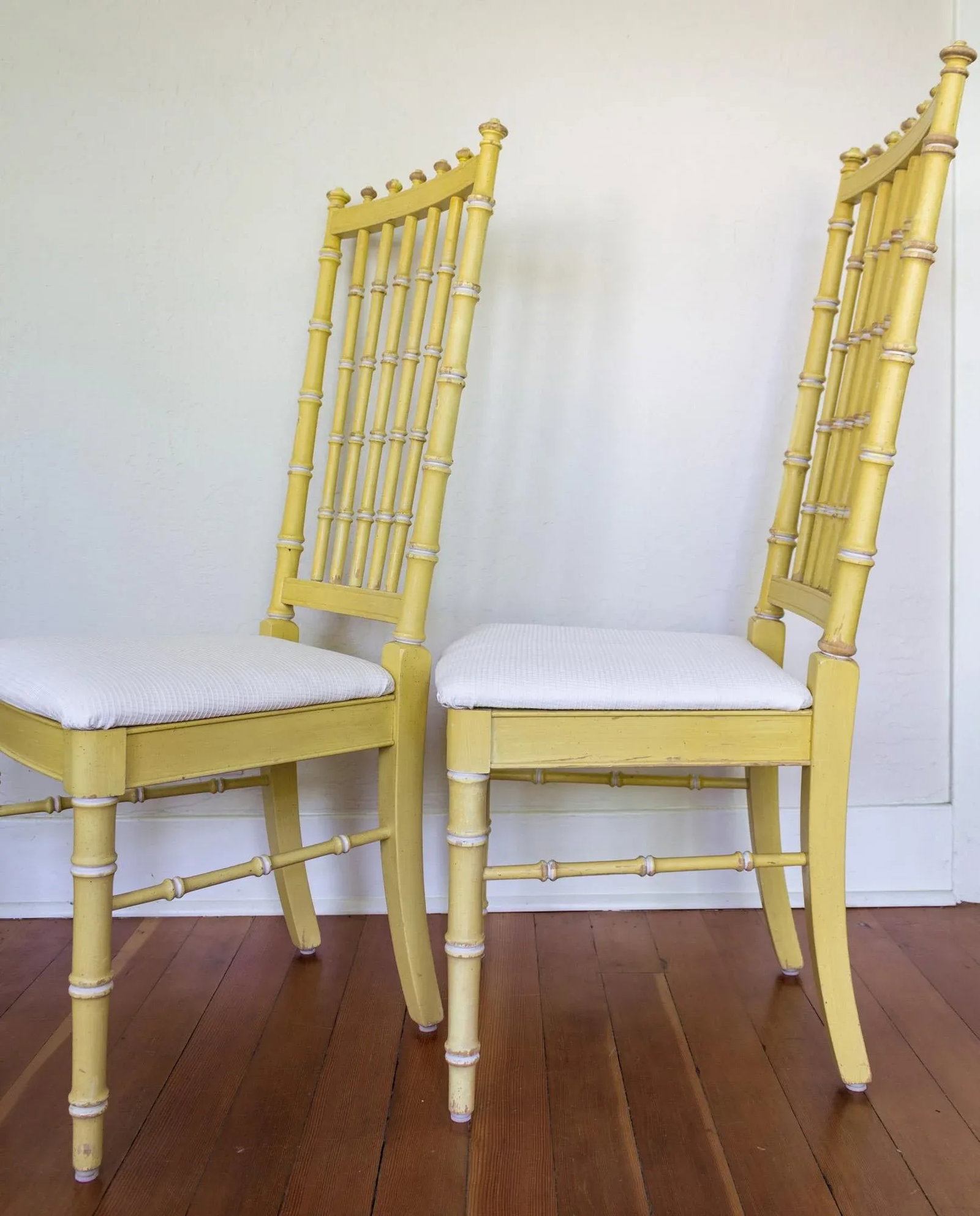 Four Thomasville Faux Bamboo Dining Chairs in Butter Yellow - 11