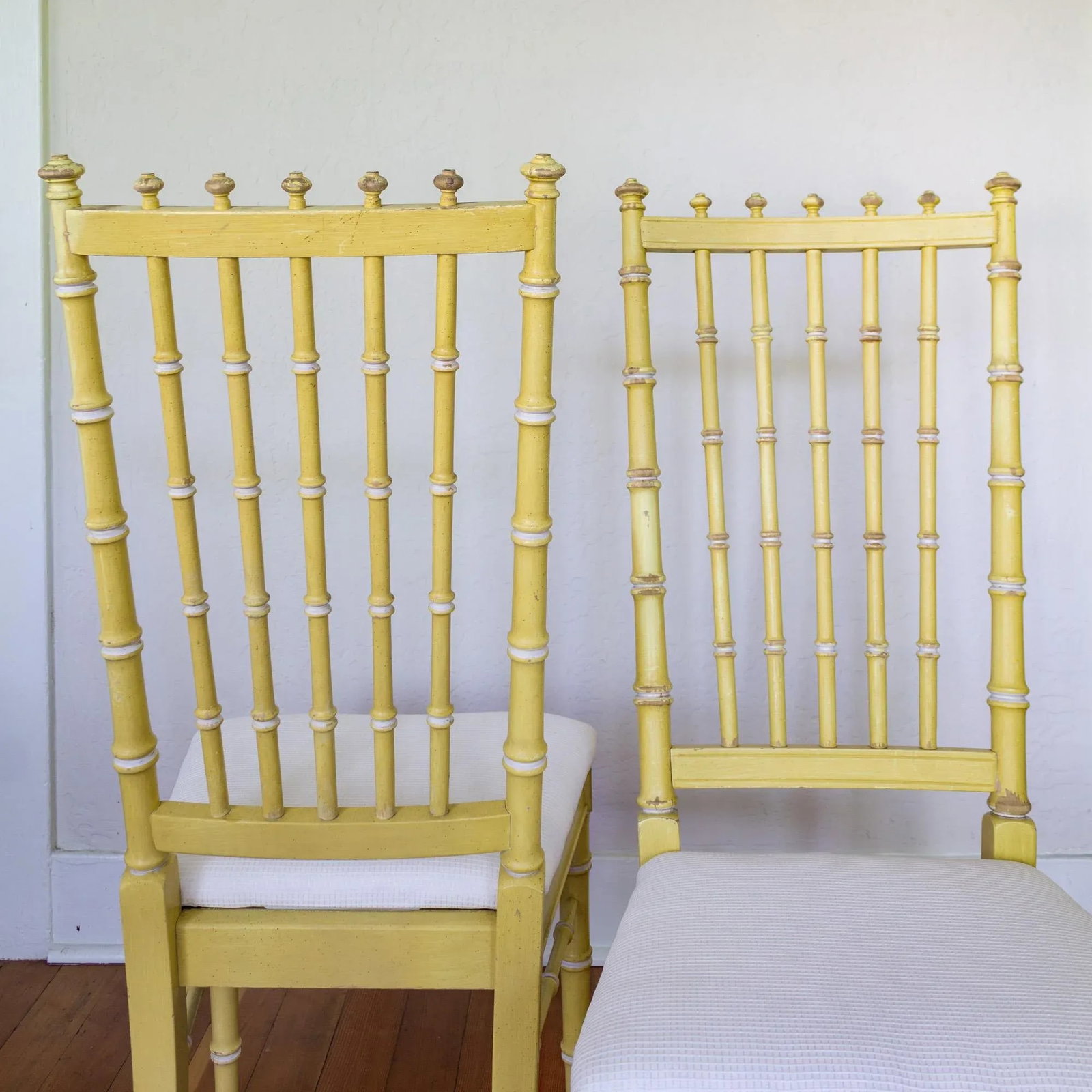 Four Thomasville Faux Bamboo Dining Chairs in Butter Yellow - 12