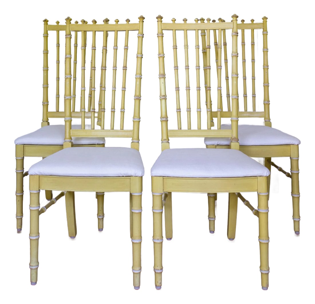 Four Thomasville Faux Bamboo Dining Chairs in Butter Yellow (1 of 12)