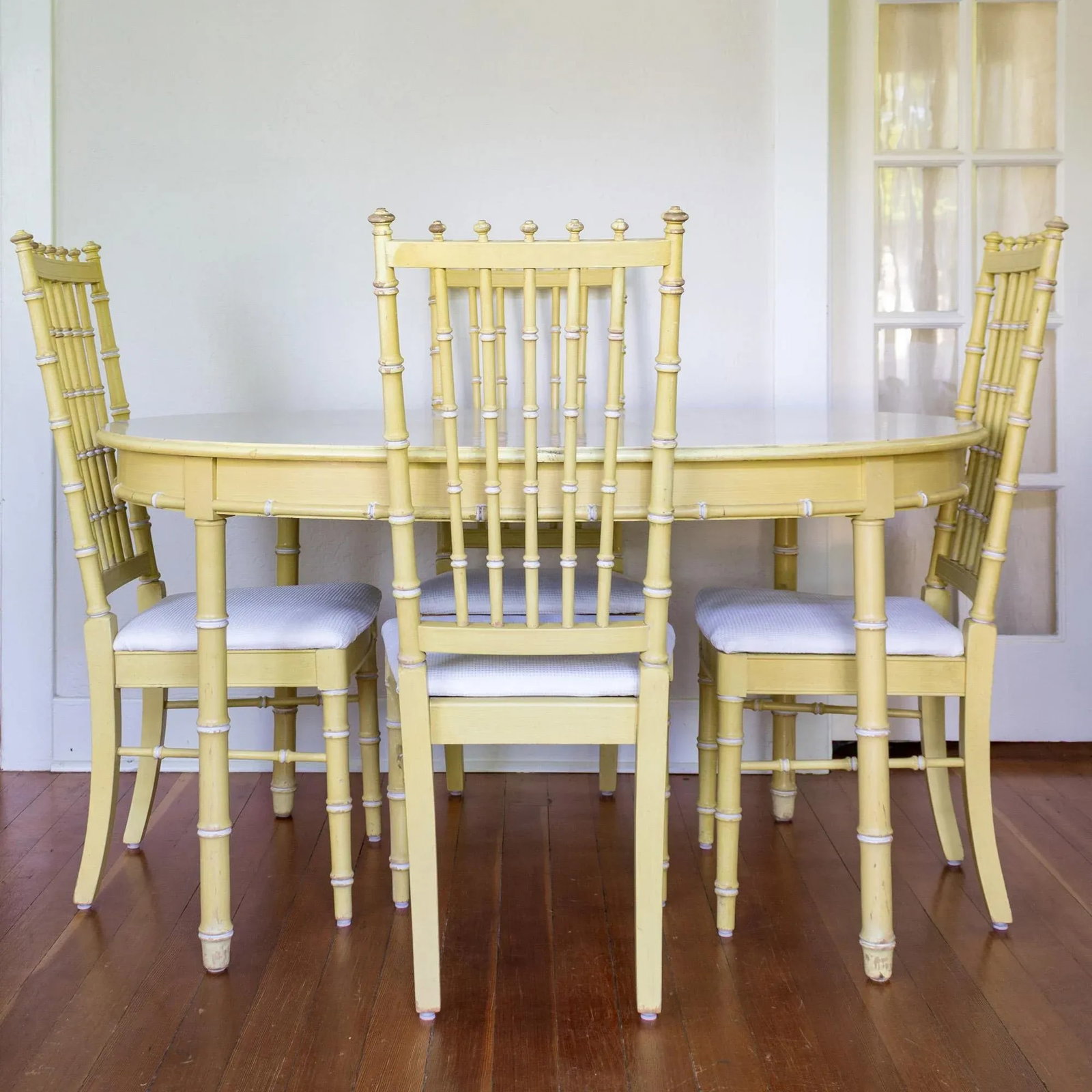 Four Thomasville Faux Bamboo Dining Chairs in Butter Yellow - 2