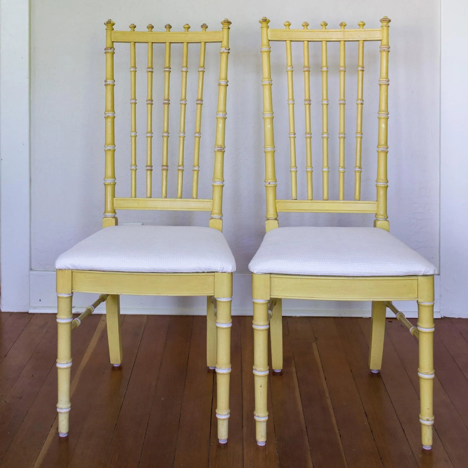 Four Thomasville Faux Bamboo Dining Chairs in Butter Yellow - 3