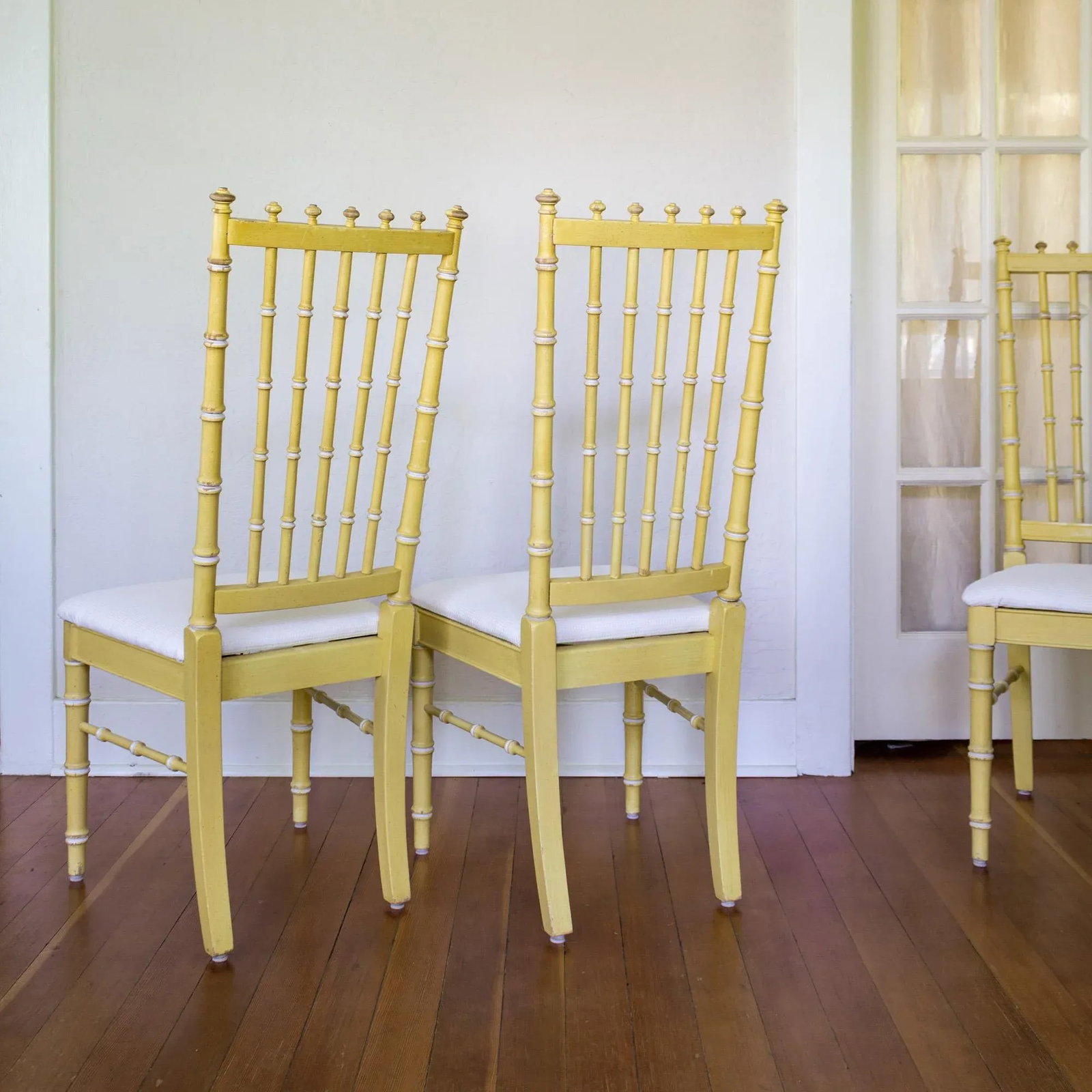 Four Thomasville Faux Bamboo Dining Chairs in Butter Yellow - 5