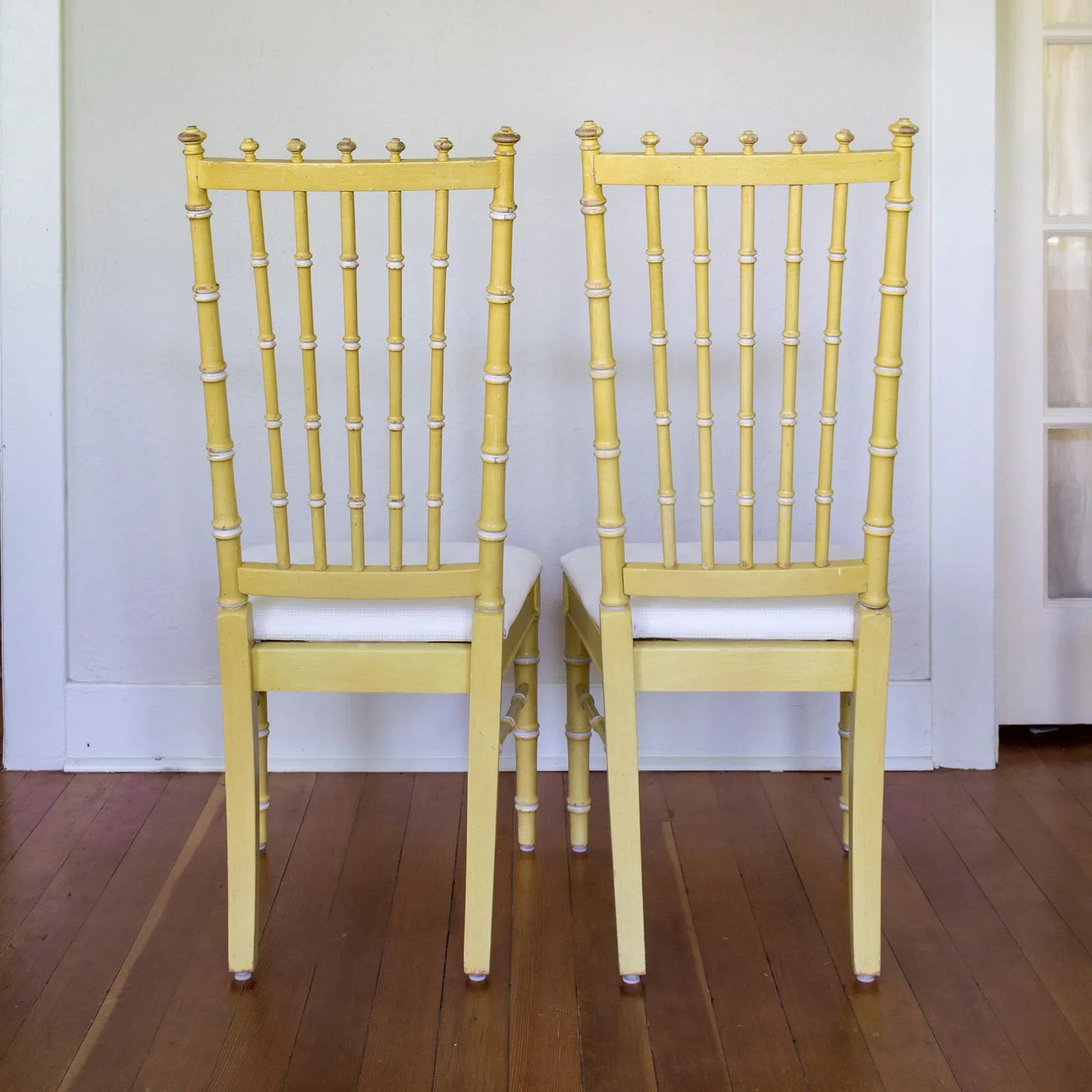 Four Thomasville Faux Bamboo Dining Chairs in Butter Yellow - 6
