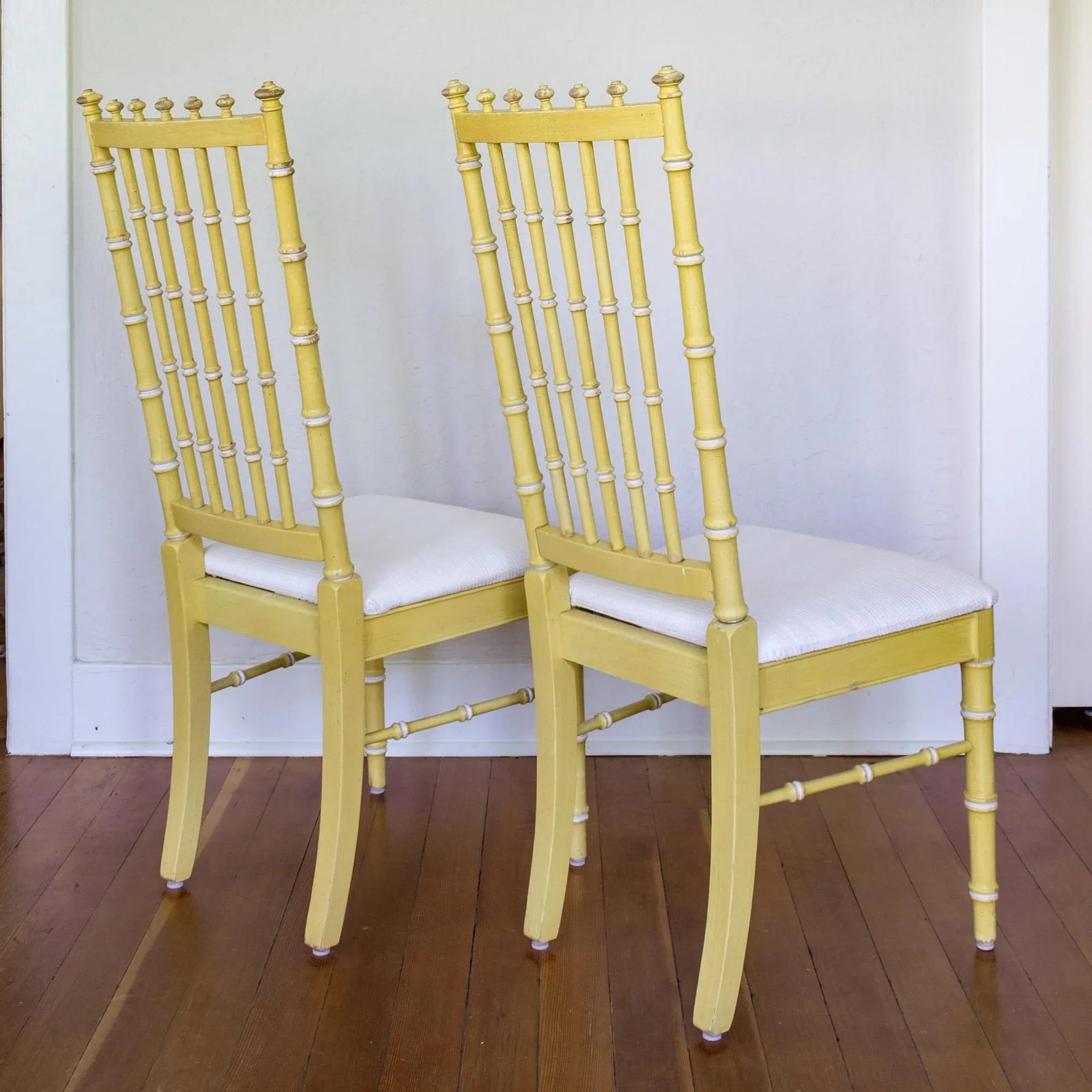Four Thomasville Faux Bamboo Dining Chairs in Butter Yellow - 7