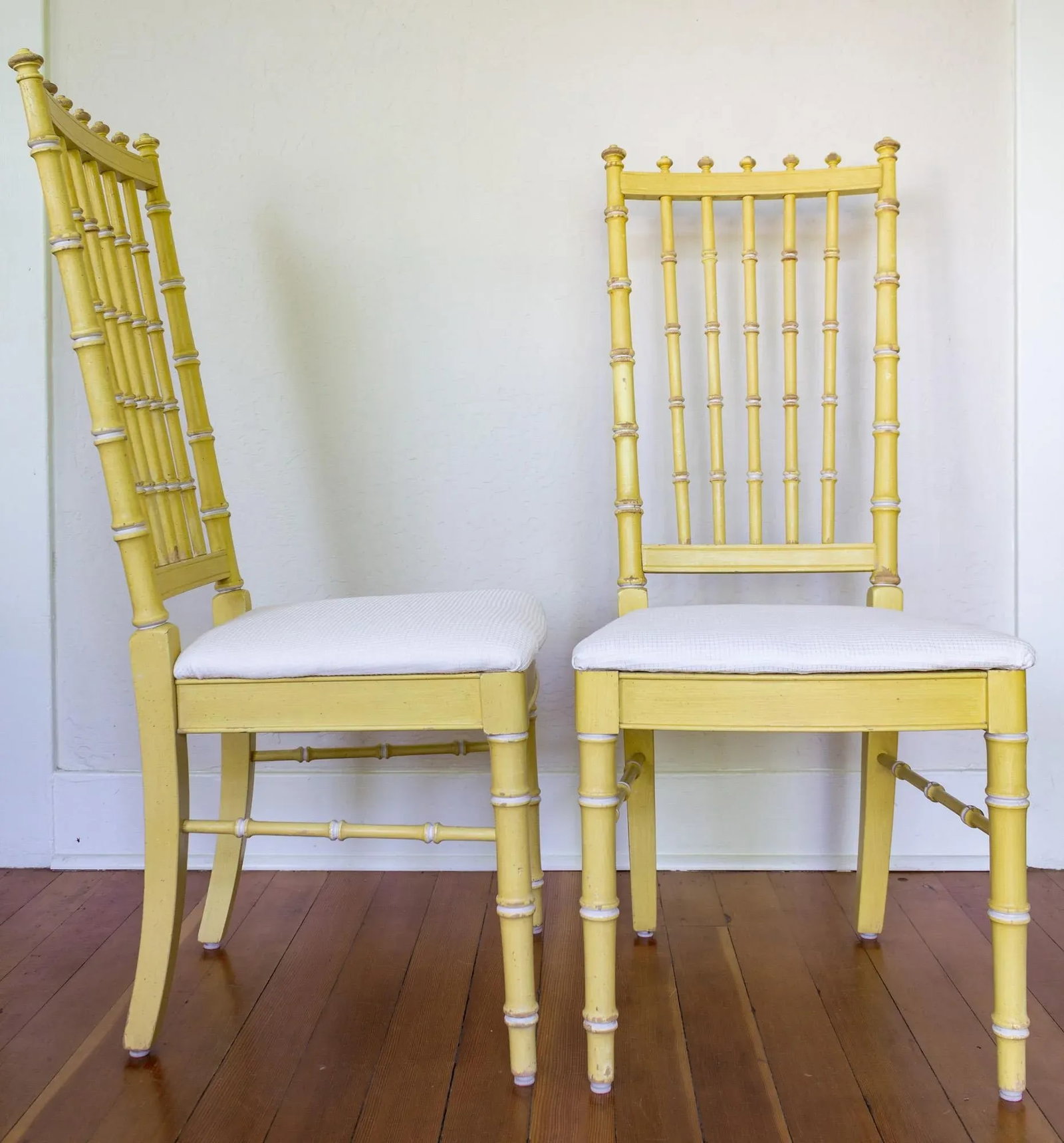 Four Thomasville Faux Bamboo Dining Chairs in Butter Yellow - 8