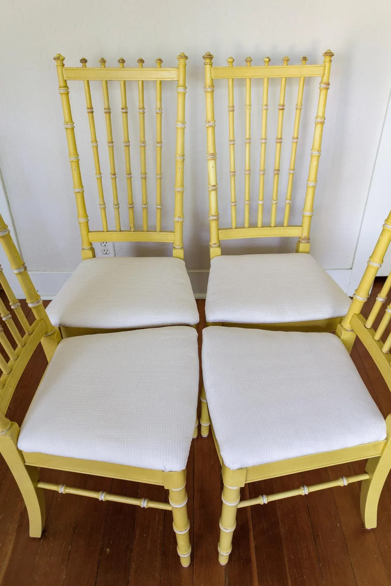 Four Thomasville Faux Bamboo Dining Chairs in Butter Yellow - 9