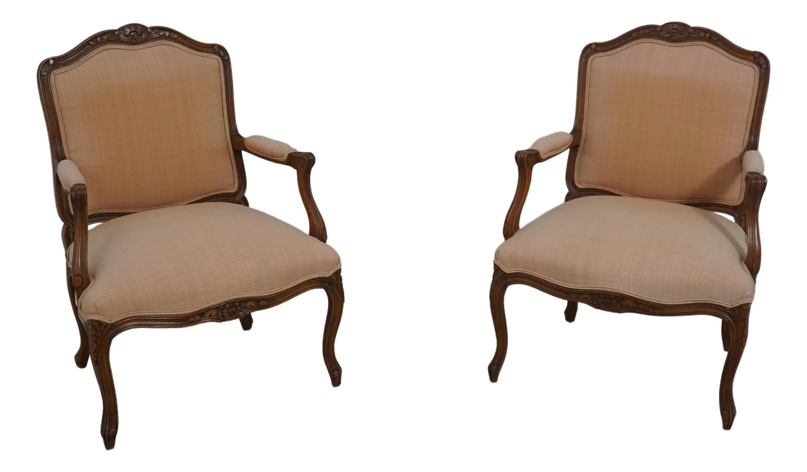 Pair Heritage French Louis XV Style Open Armchairs: Age: Approx: 30 Years Old Details: Quality Construction French Style Condition: Excellent Original Finish & Condition Overall Well Cared For Upholstery w. Minimal Signs Of Any Gentle Household Use