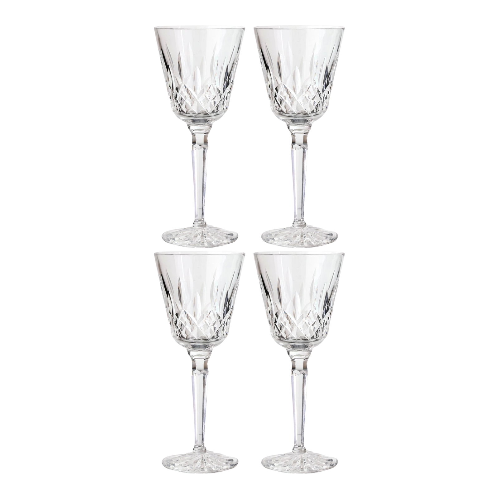 Waterford Lismore 7.5" Goblets, Set of 4: Elevate your dining experience with this stunning set of 4 Waterford Lismore goblets, each standing 7.5 inches tall. Renowned for its timeless diamond and wedge cut design, the Lismore pattern adds