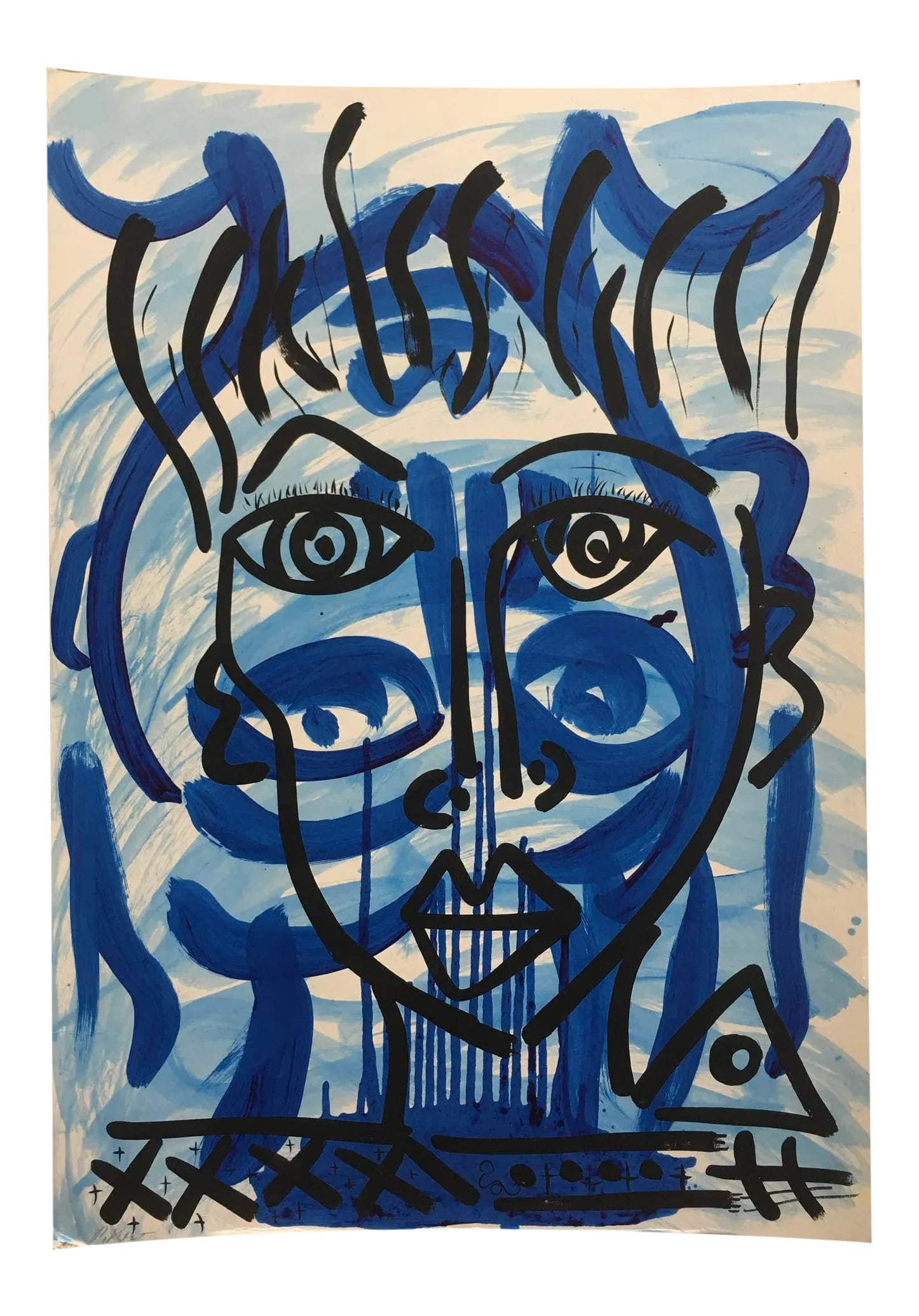 Peter Keil Abstract Portrait Painting - Iconic Blues: Peter Keil is a German artist that focuses primarily on abstract expressionism. Keil painted with some of the greats including Joan Miro, Pablo Picasso and Andy Warhol, to name a few. This is a large,
