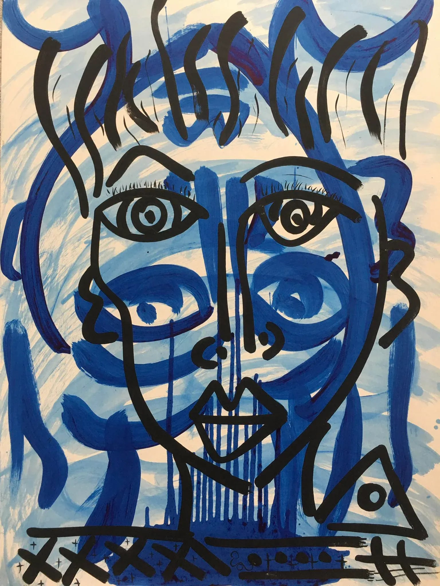 Peter Keil Abstract Portrait Painting - Iconic Blues - 2