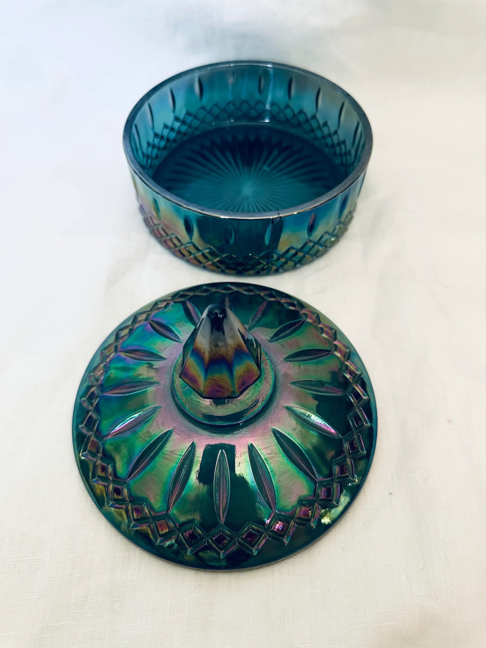 Vintage Indiana Glass "Princess Blue" Carnival Candy Dish - 2