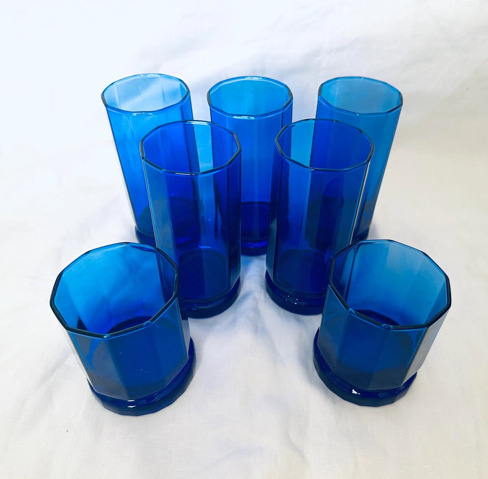 Anchor Hocking Essex Cobalt Blue Octagonal Tumblers-Set of 7 - 5
