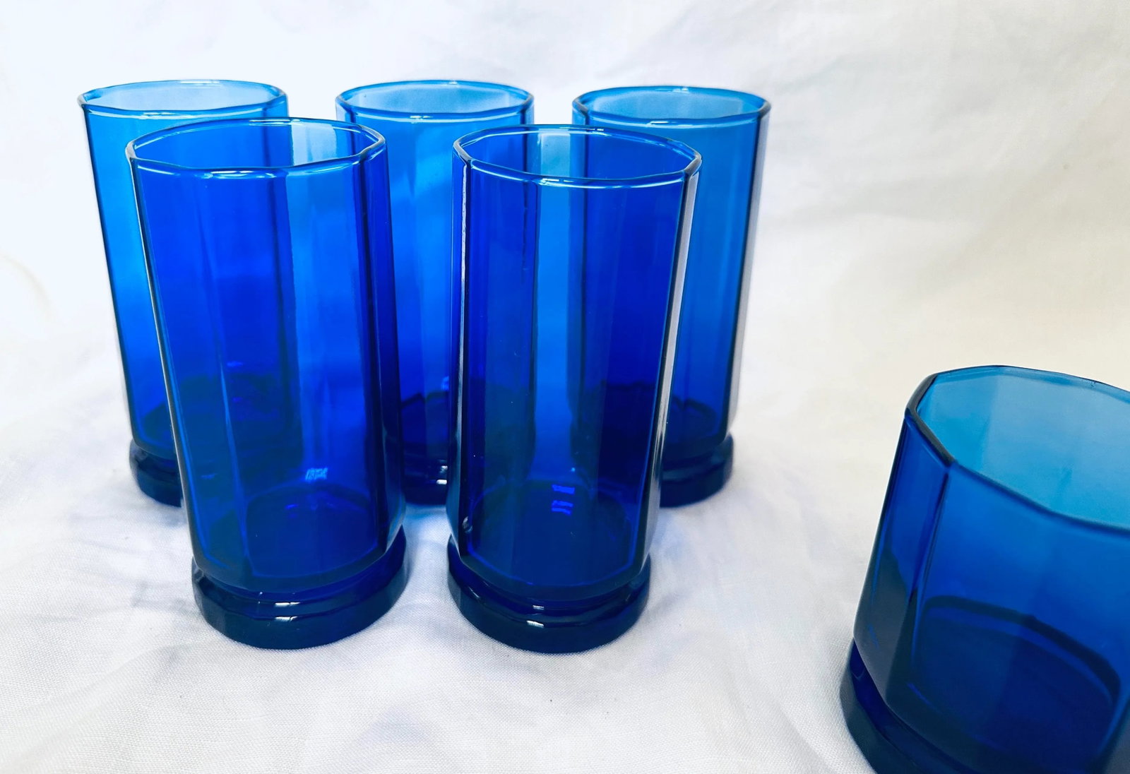 Anchor Hocking Essex Cobalt Blue Octagonal Tumblers-Set of 7 - 6