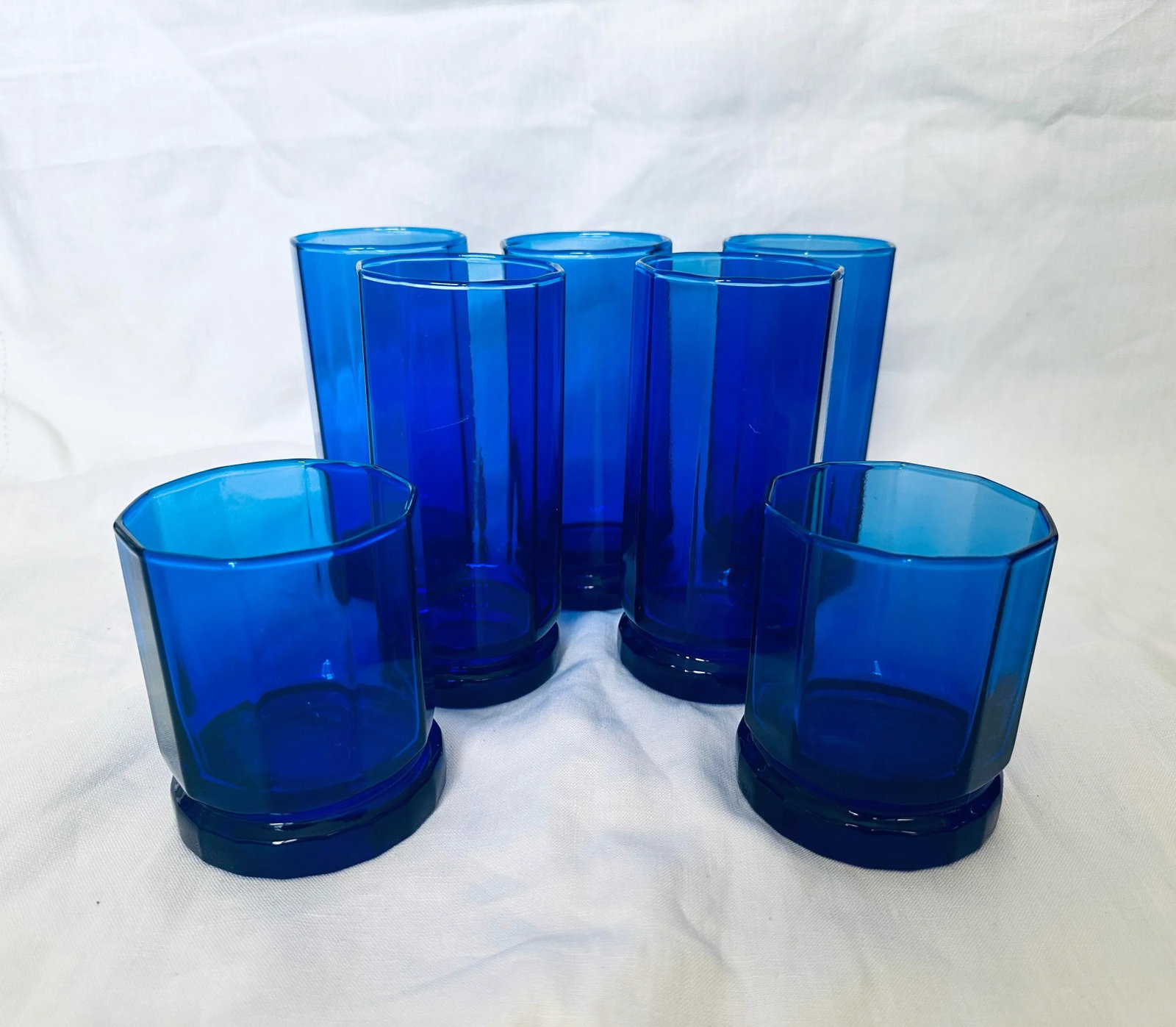 Anchor Hocking Essex Cobalt Blue Octagonal Tumblers-Set of 7 - 8