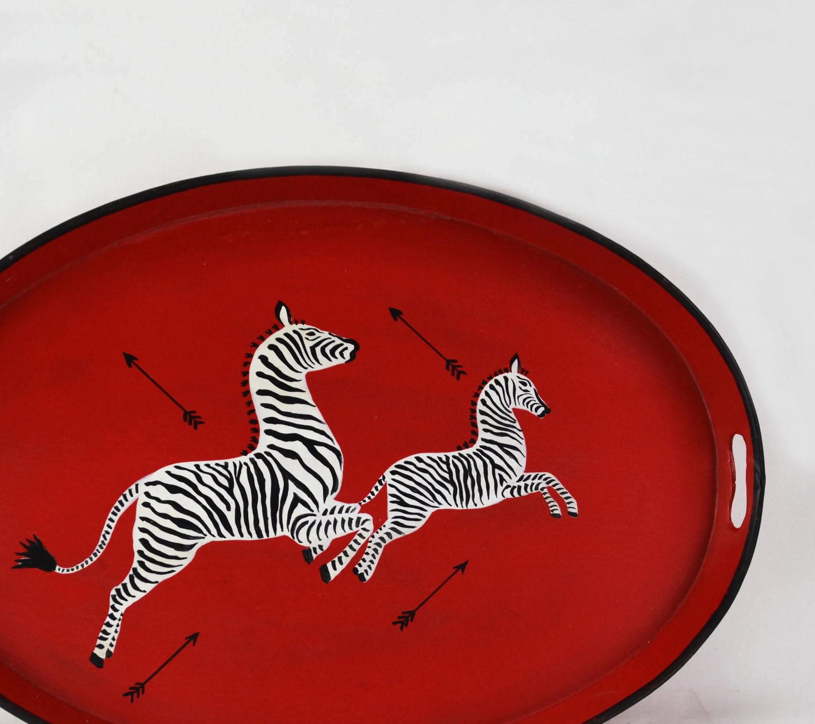 Oval Hand-Painted Zebra Decorative Tray - 2