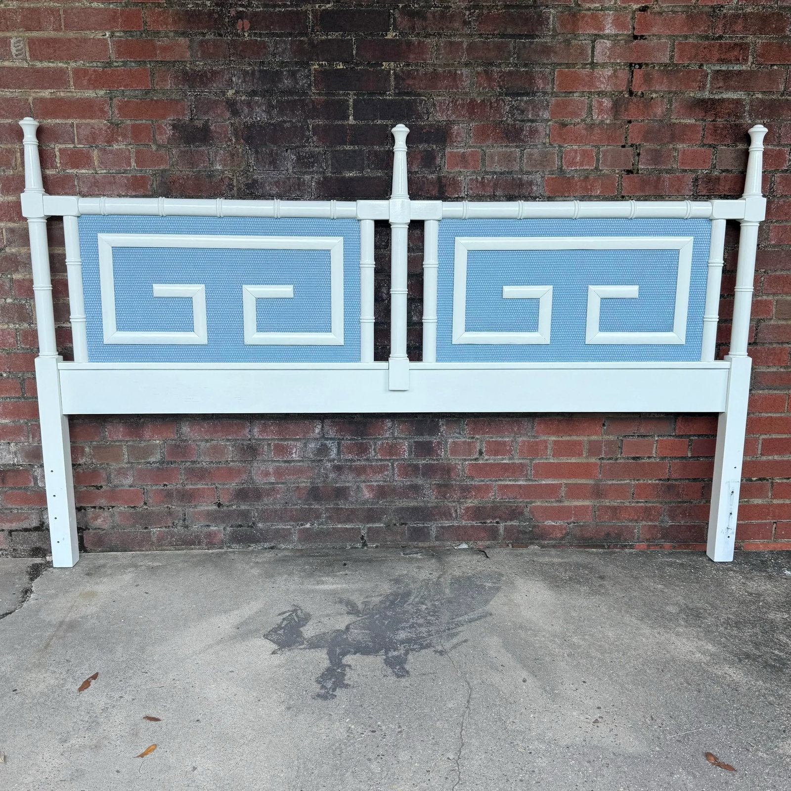 Vintage Palm Beach Regency Faux Bamboo King Size Headboard With Greek Key Motif - Newly Painted Fren - 2