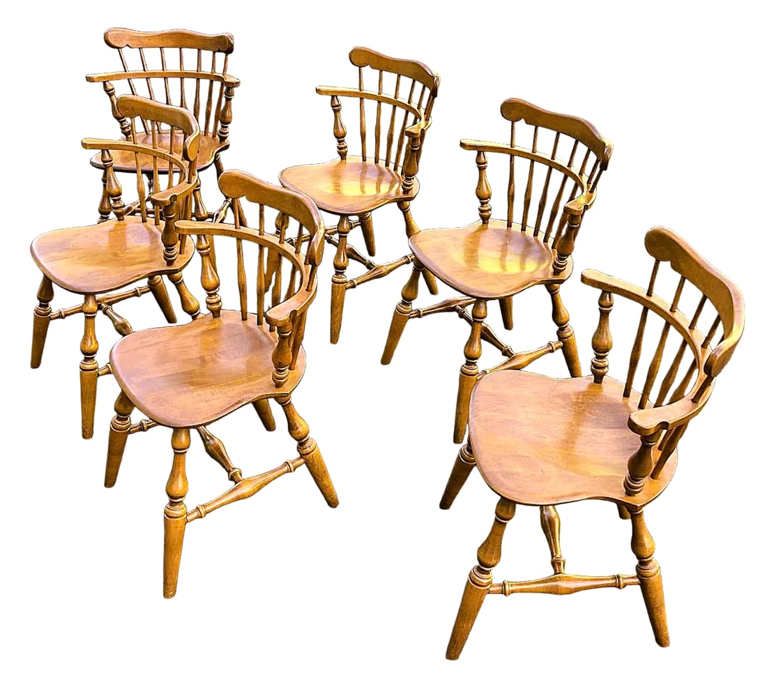 Ethan Allen Vintage American Traditional Nutmeg Birch and Maple Windsor Dining Chairs - Set of 6 - M - 2