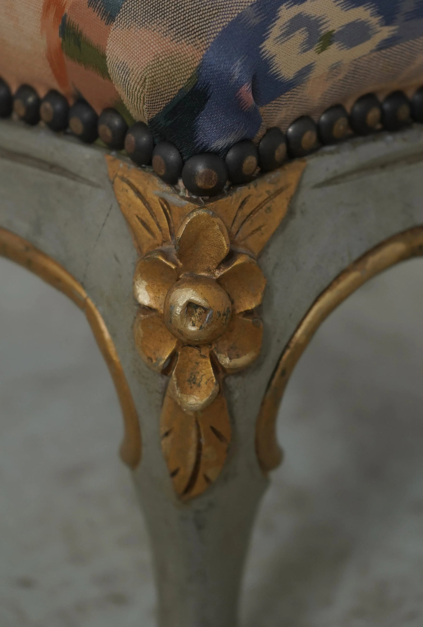 Pair French Louis XV Style Painted & Upholstered Ottoman Stools - 10