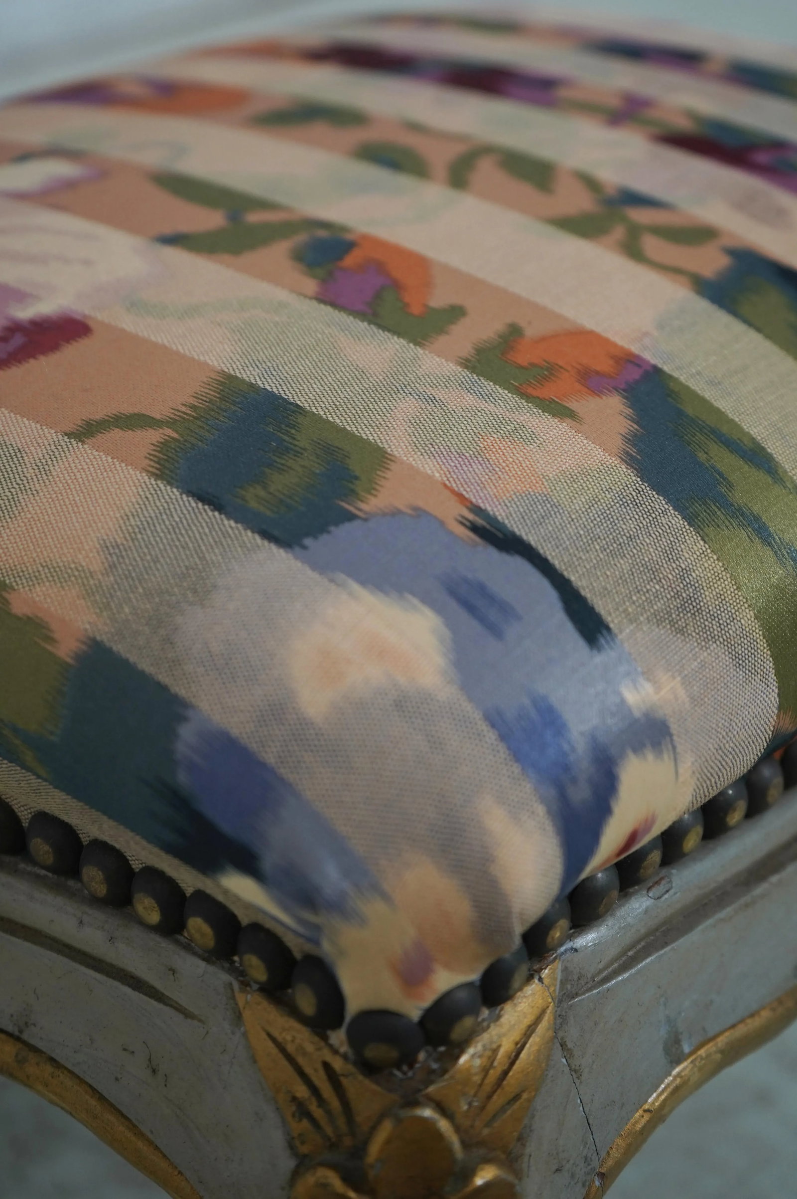 Pair French Louis XV Style Painted & Upholstered Ottoman Stools - 6