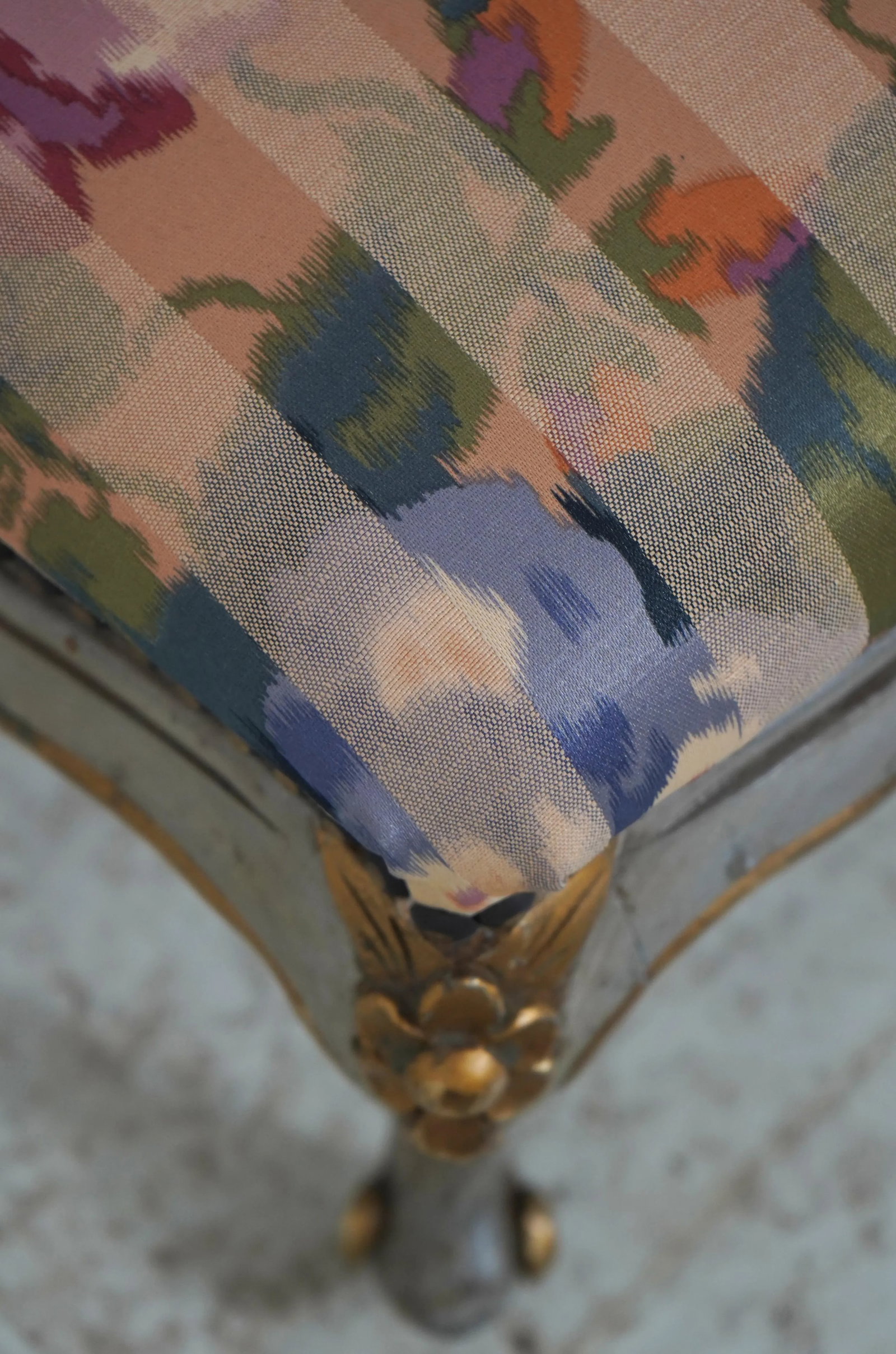 Pair French Louis XV Style Painted & Upholstered Ottoman Stools - 8