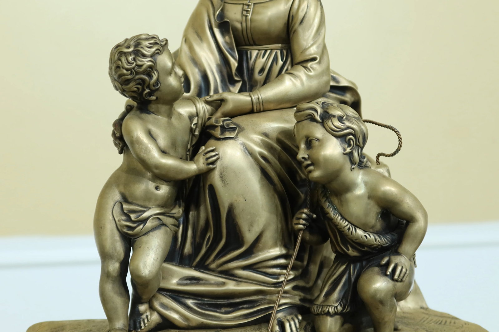 Vintage Solid Bronze Sculpture of Madonna & Children - 2