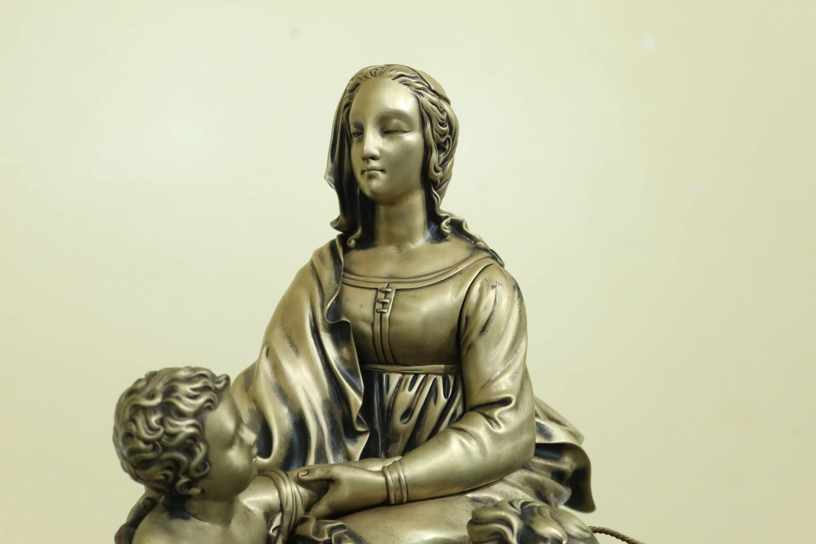 Vintage Solid Bronze Sculpture of Madonna & Children - 3
