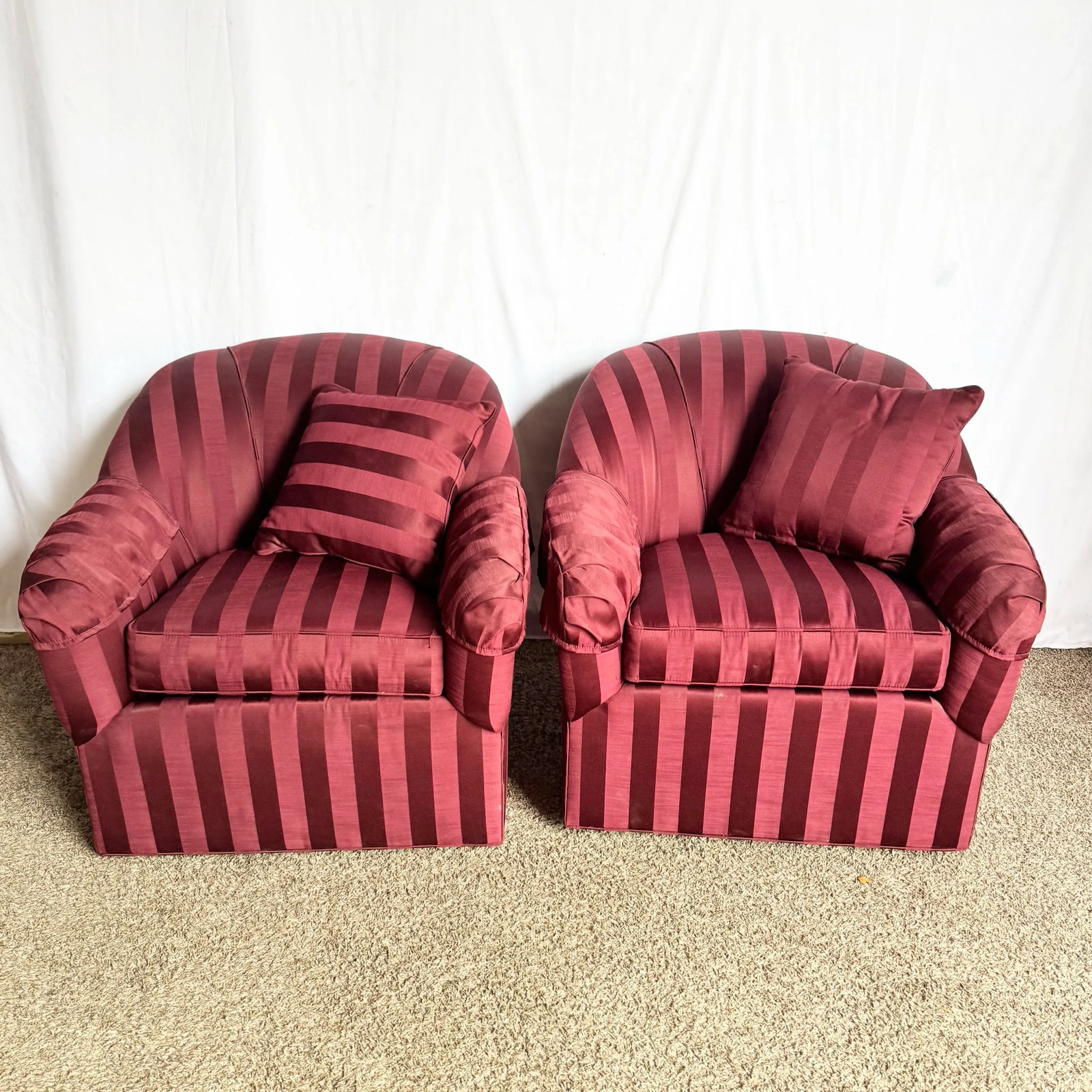 Vintage Regency Red Striped Swivel Lounge Chairs by Ethan Allen - A Pair - 2