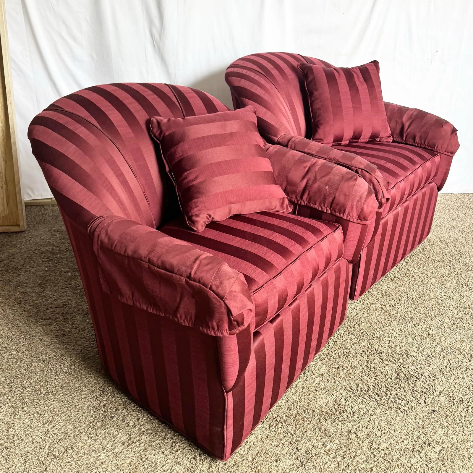 Vintage Regency Red Striped Swivel Lounge Chairs by Ethan Allen - A Pair - 3