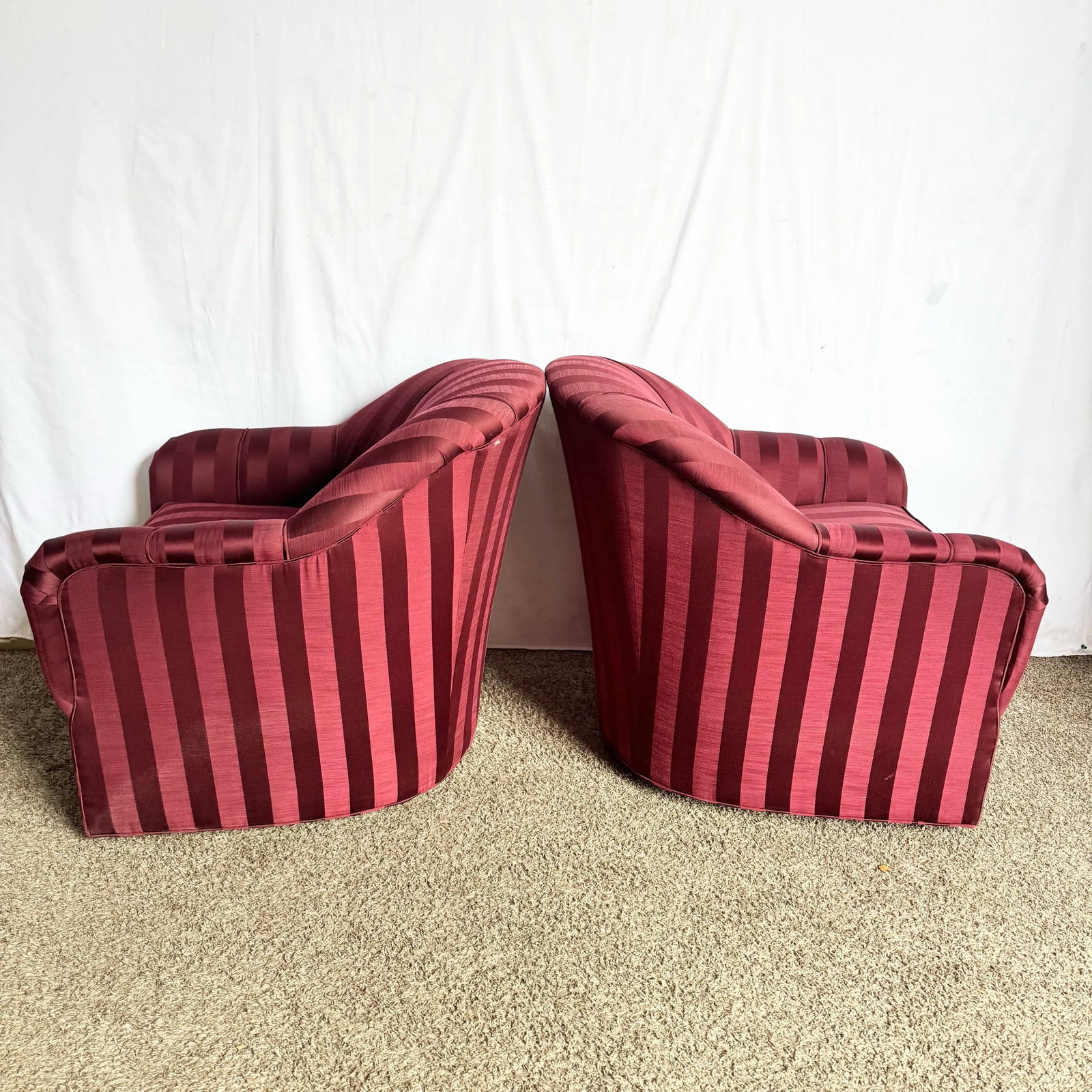Vintage Regency Red Striped Swivel Lounge Chairs by Ethan Allen - A Pair - 4