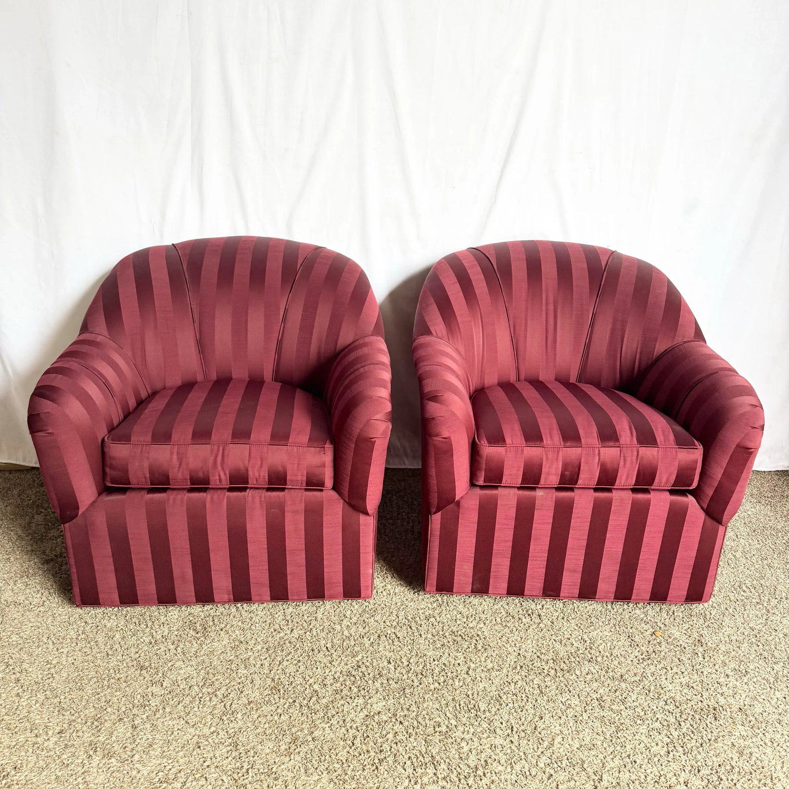 Vintage Regency Red Striped Swivel Lounge Chairs by Ethan Allen - A Pair - 5