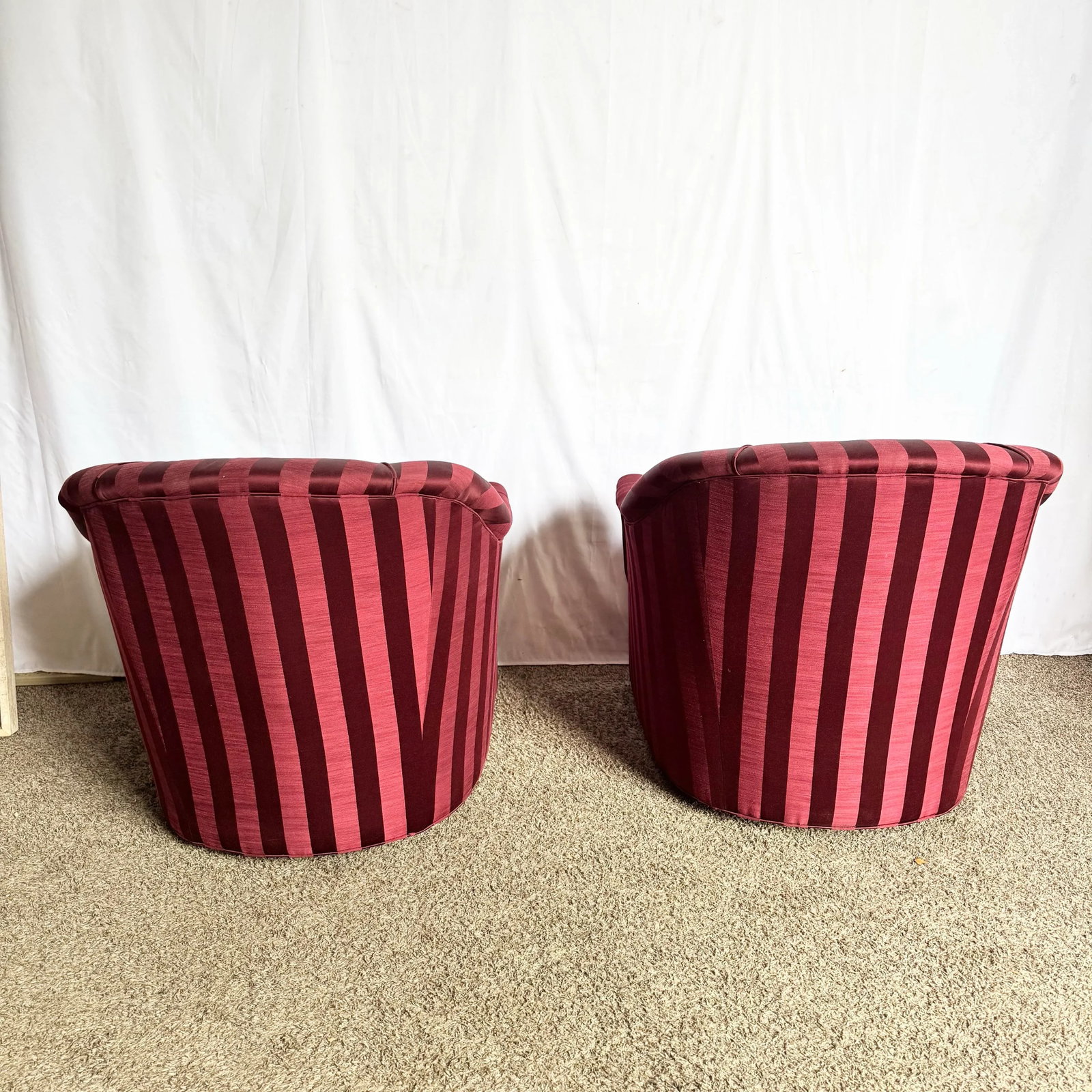 Vintage Regency Red Striped Swivel Lounge Chairs by Ethan Allen - A Pair - 6