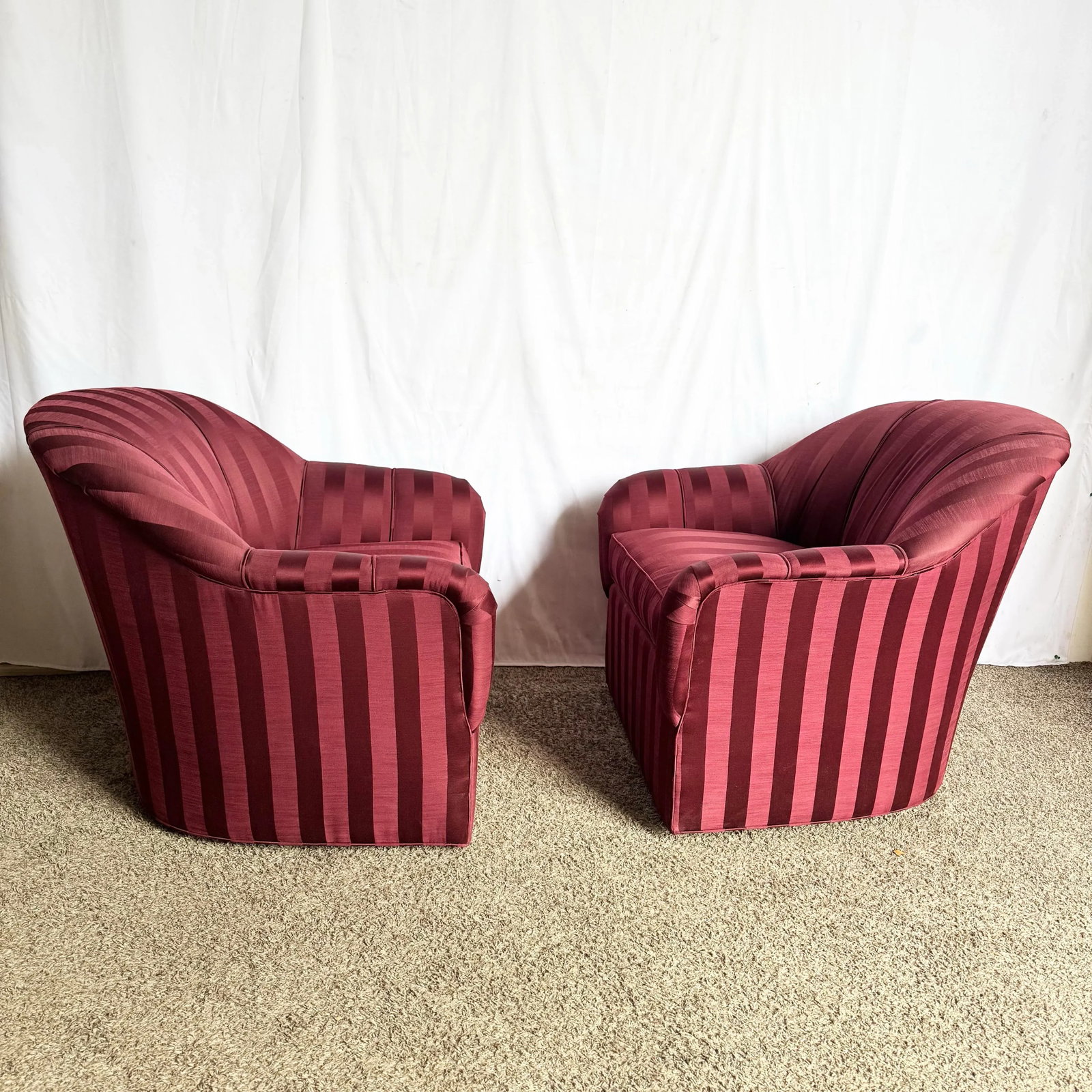 Vintage Regency Red Striped Swivel Lounge Chairs by Ethan Allen - A Pair - 7