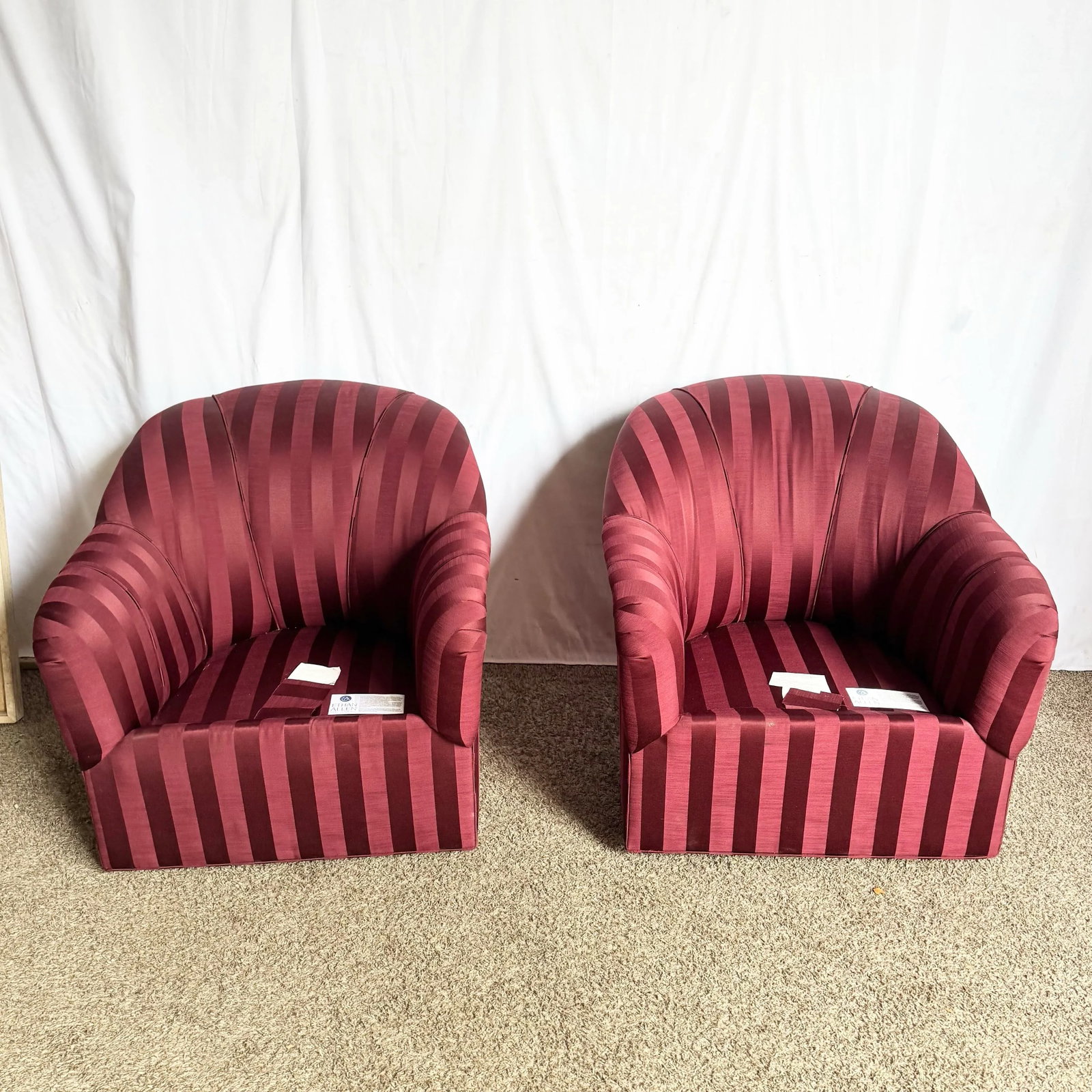 Vintage Regency Red Striped Swivel Lounge Chairs by Ethan Allen - A Pair - 9