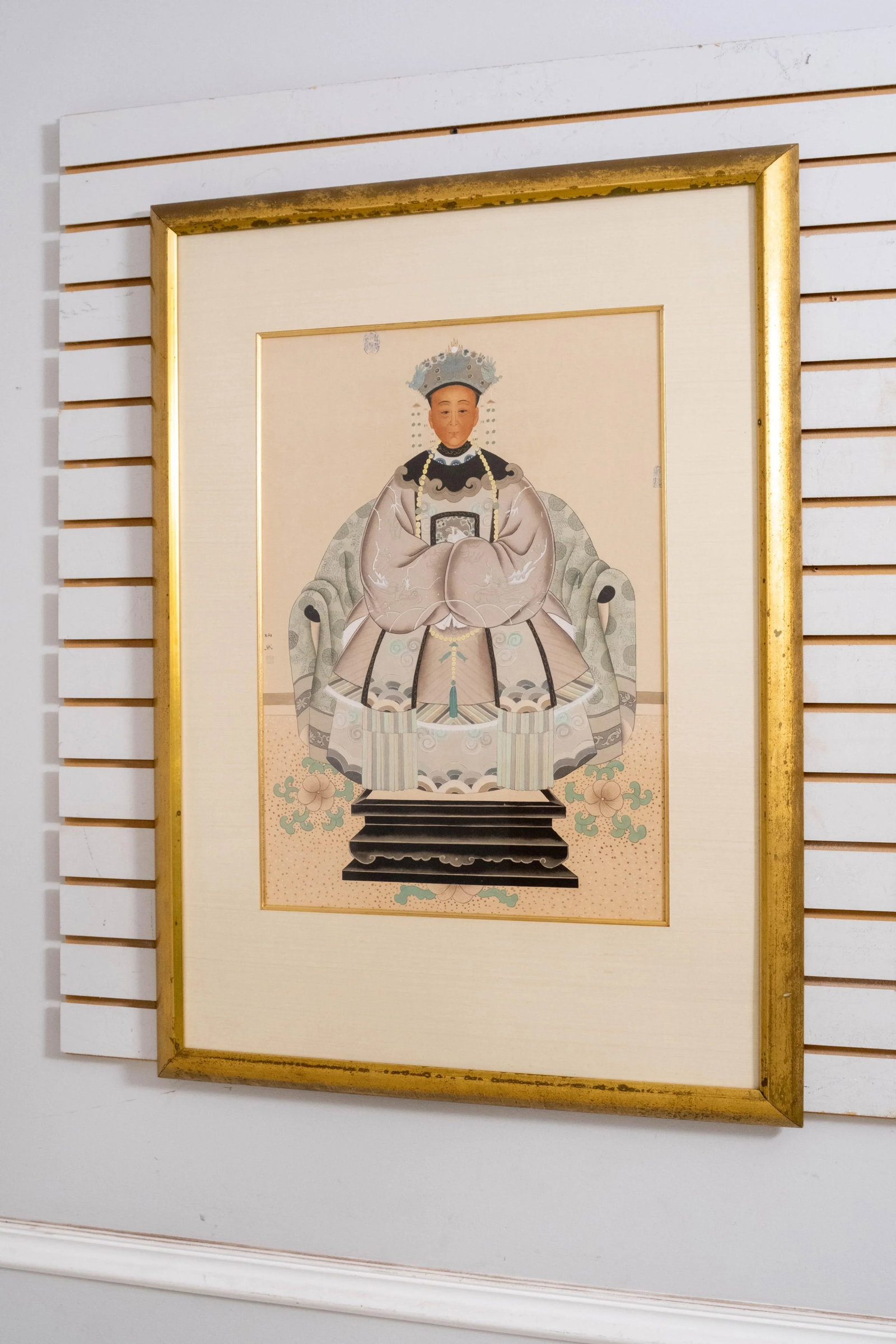 Pair Vintage Chinese Ancestral Painted on Silk Framed Portraits - 2