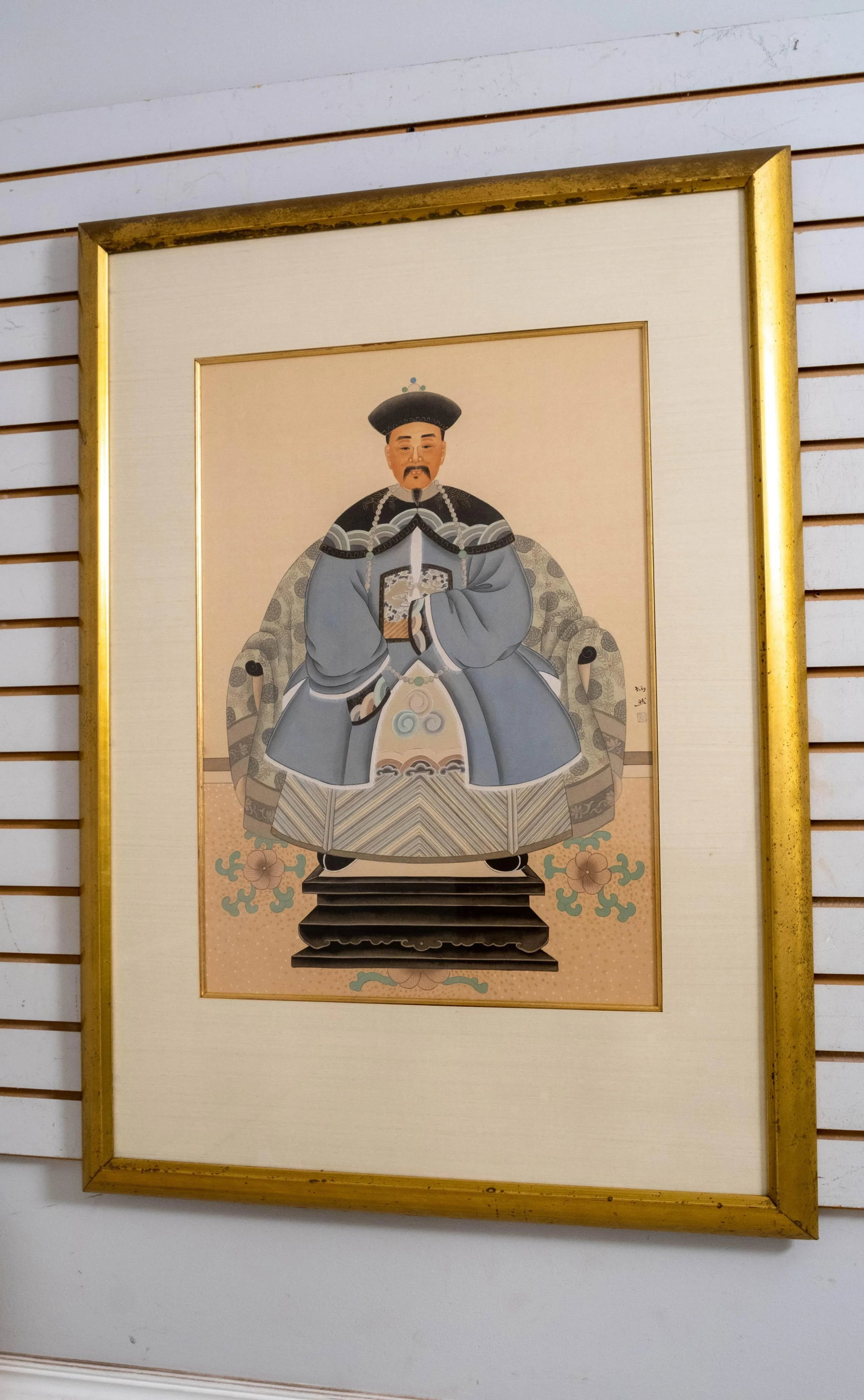 Pair Vintage Chinese Ancestral Painted on Silk Framed Portraits - 3