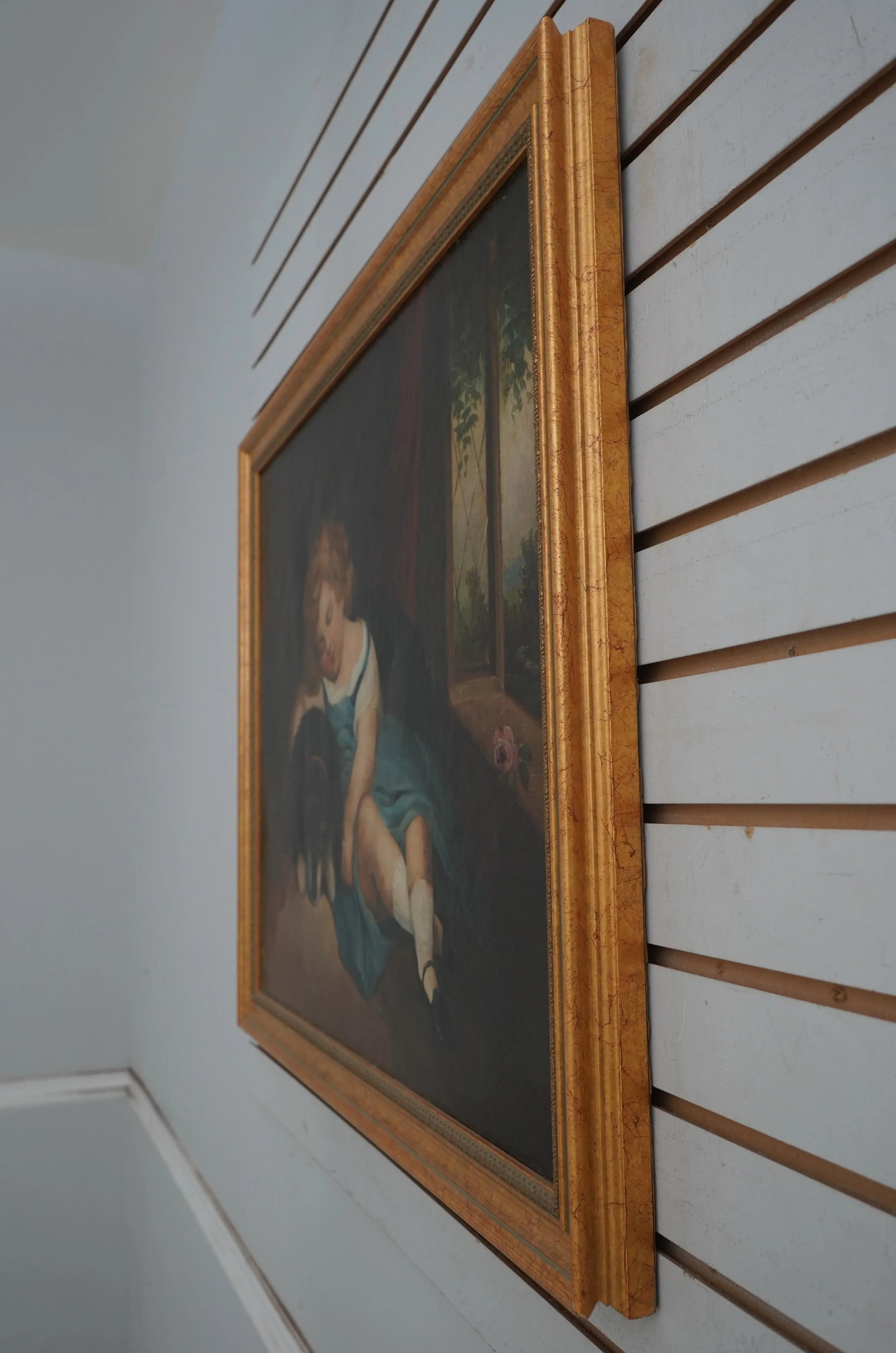 Framed 19th Century Oil Painting on Canvas of Child W. Dog - 2