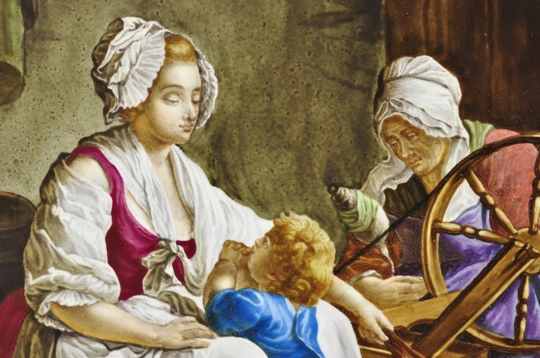 Antique French Painted Porcelain Framed Wall Plaque Signed Jean-Baptiste Greuze - 5