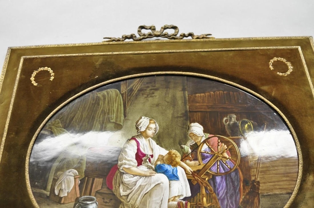 Antique French Painted Porcelain Framed Wall Plaque Signed Jean-Baptiste Greuze - 7