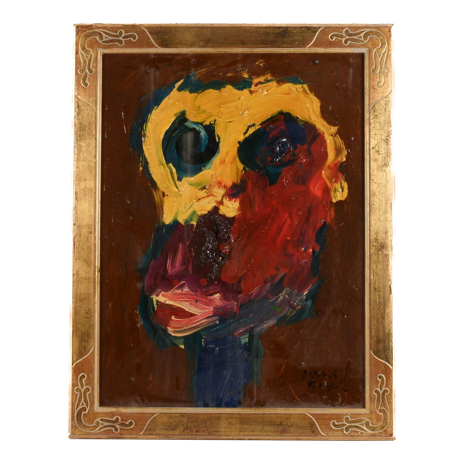 Framed Signed Peter Keil "Haunt of Color 1959" Oil on Masonite: This Framed Signed Peter Keil "Haunt of Color 1959" Oil on Masonite is a raw, visceral burst of expressionism, stripped down to pure emotion. With thick, textured brushwork and bold, primary colors,
