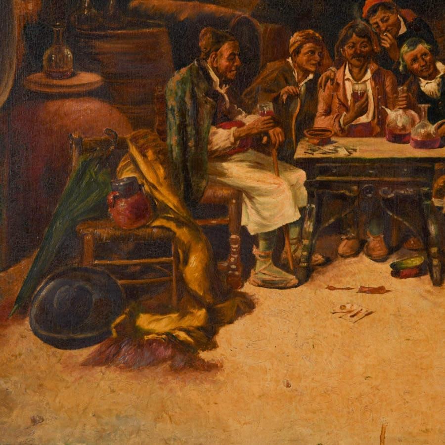 Antique Framed Signed E. Venni Wine, Bread, and Brotherhood Oil on Canvas - 3