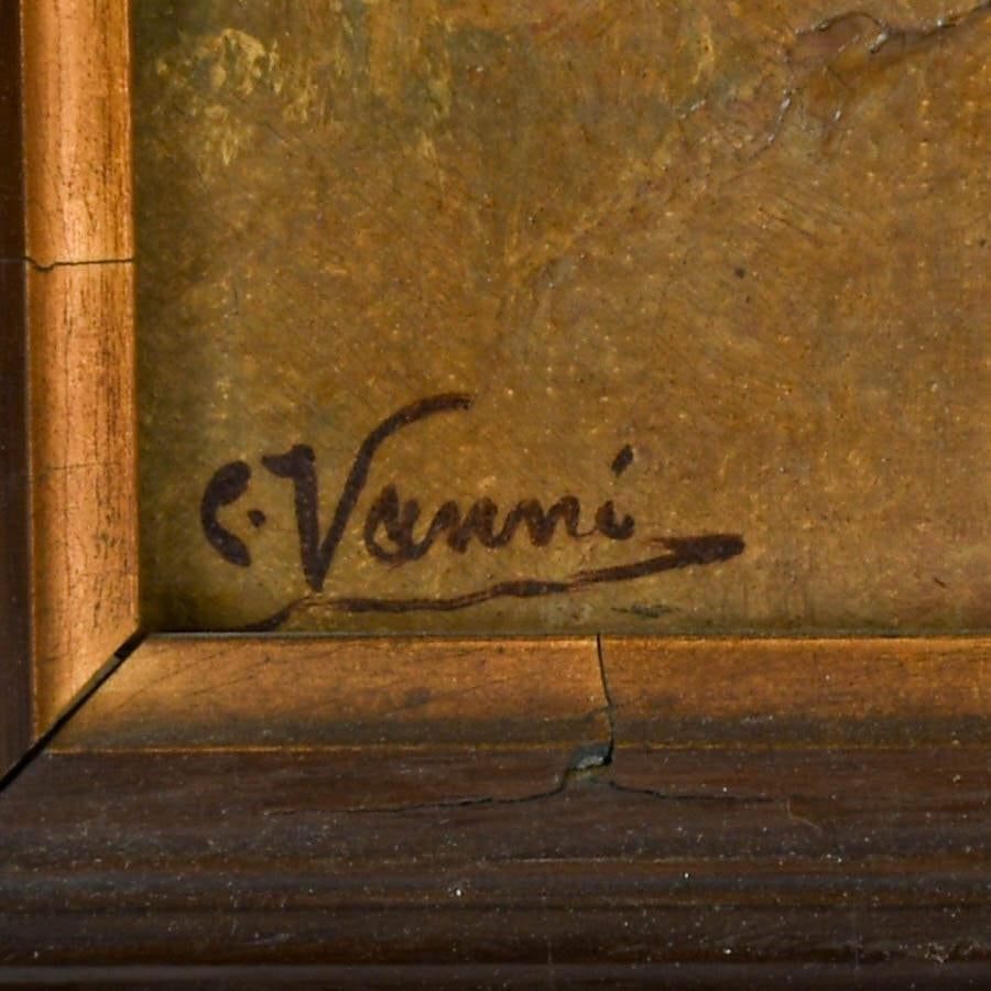 Antique Framed Signed E. Venni Wine, Bread, and Brotherhood Oil on Canvas - 5