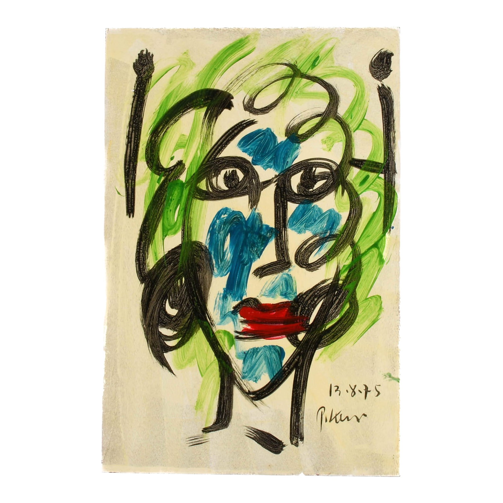 Signed Peter Keil "Echoes in Green and Blue" Mix Media on Masonite: Echoes in Green and Blue is a visceral exploration of identity and emotion by Peter Keil, one of the last living links to the raw soul of post-war European expressionism. Executed in mixed media on ma