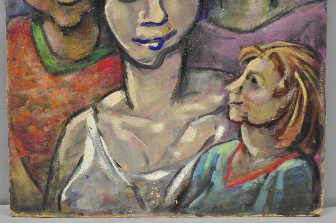 Vintage Samuel Heller "Family Portrait W/ Child B" Oil on Board Painting Signed - 5