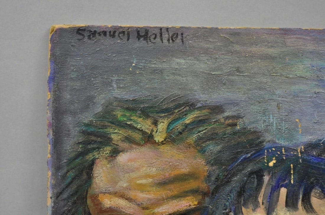Vintage Samuel Heller "Family Portrait W/ Child B" Oil on Board Painting Signed - 6