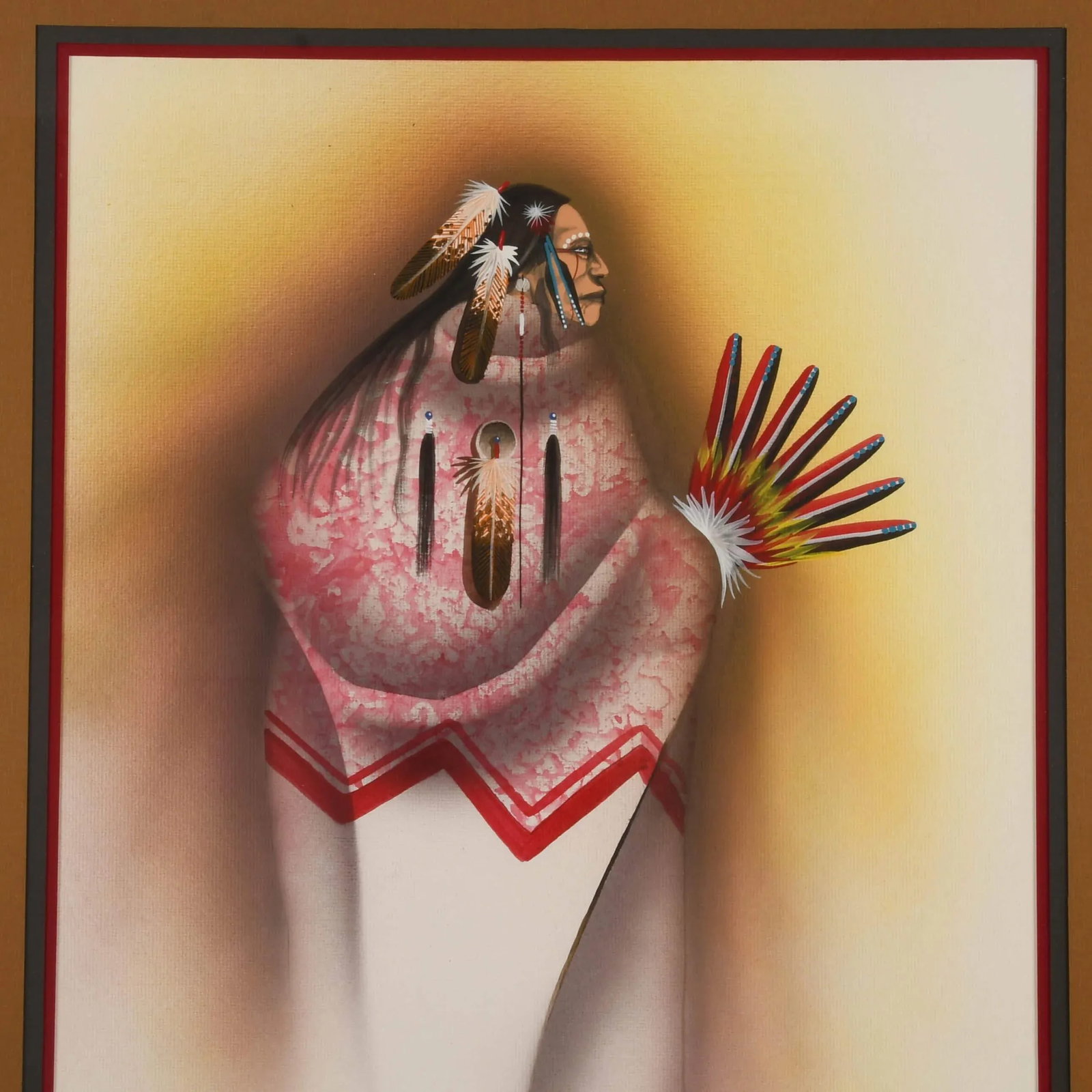 Framed Signed Robert Redbird Sr. Original Watercolor Kiowa Artwork - 2