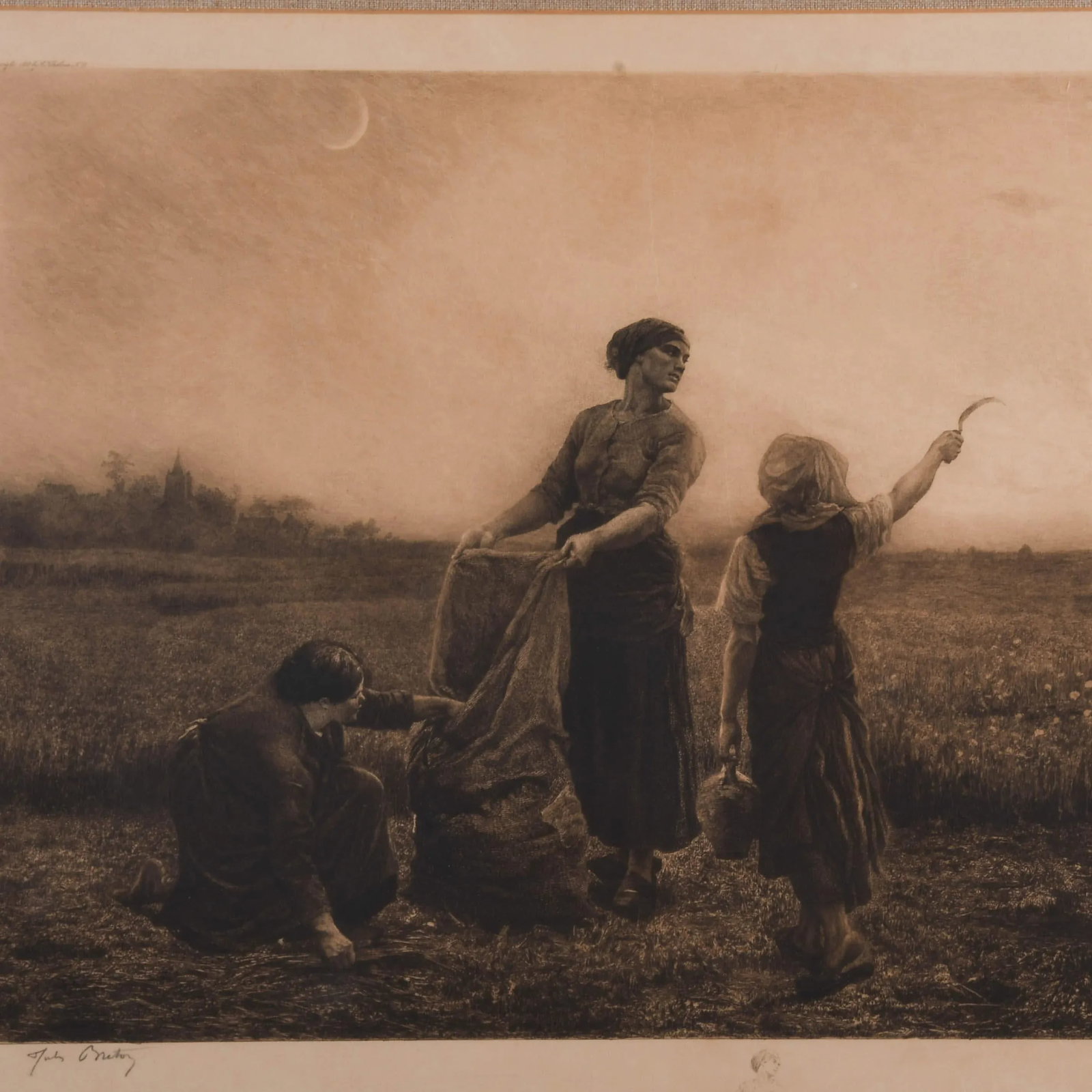 Framed Signed G. Mercie Lithograph "A Day in the Field" After Jules Breton - 2
