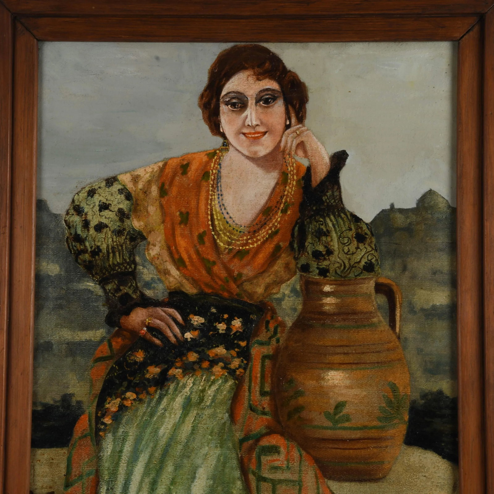 Framed Signed Portait of a European Woman Oil on Canvas - 2