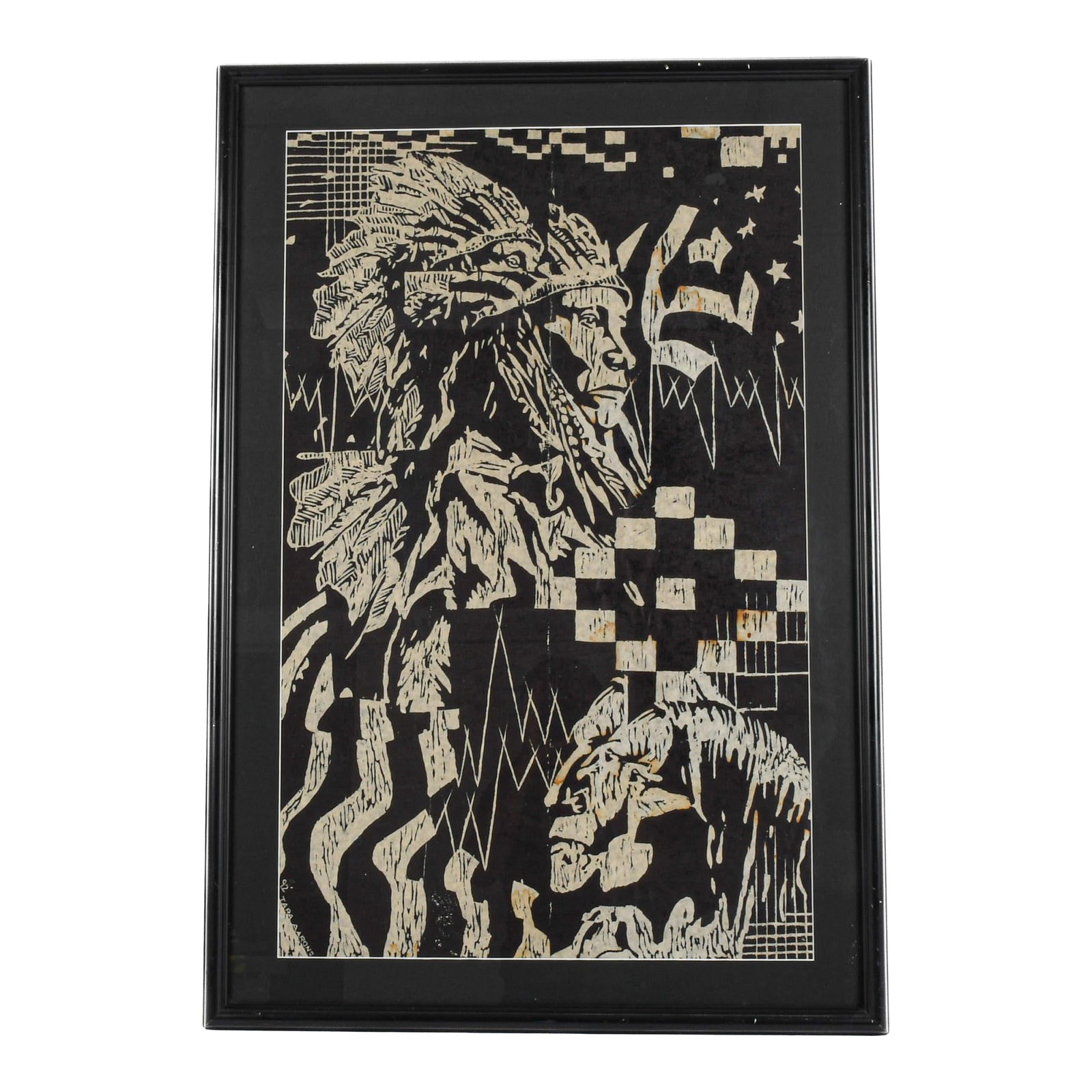 Framed Signed Tara Aarons American Native American Wood Block Print (1 of 13)